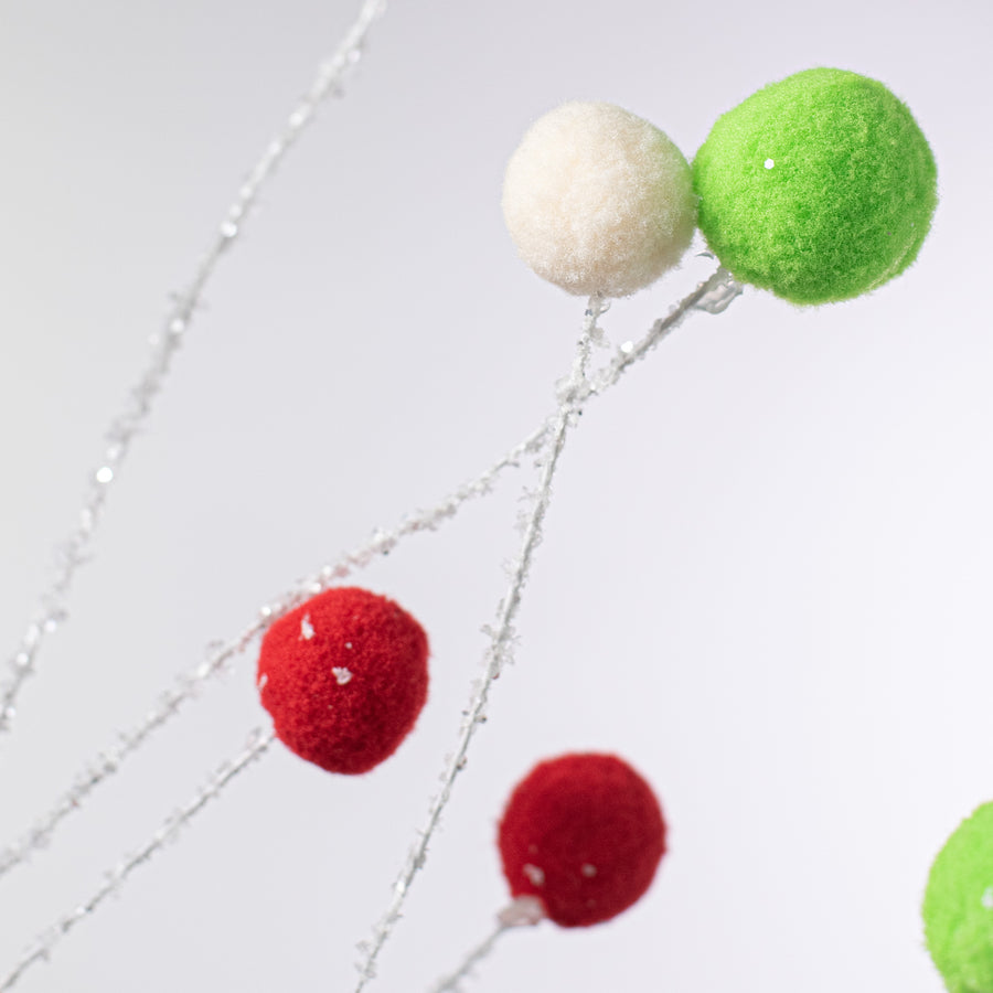 26" Fuzzy Ball & Glittered Twig Spray: Red, White, Green Lifestyle Photo