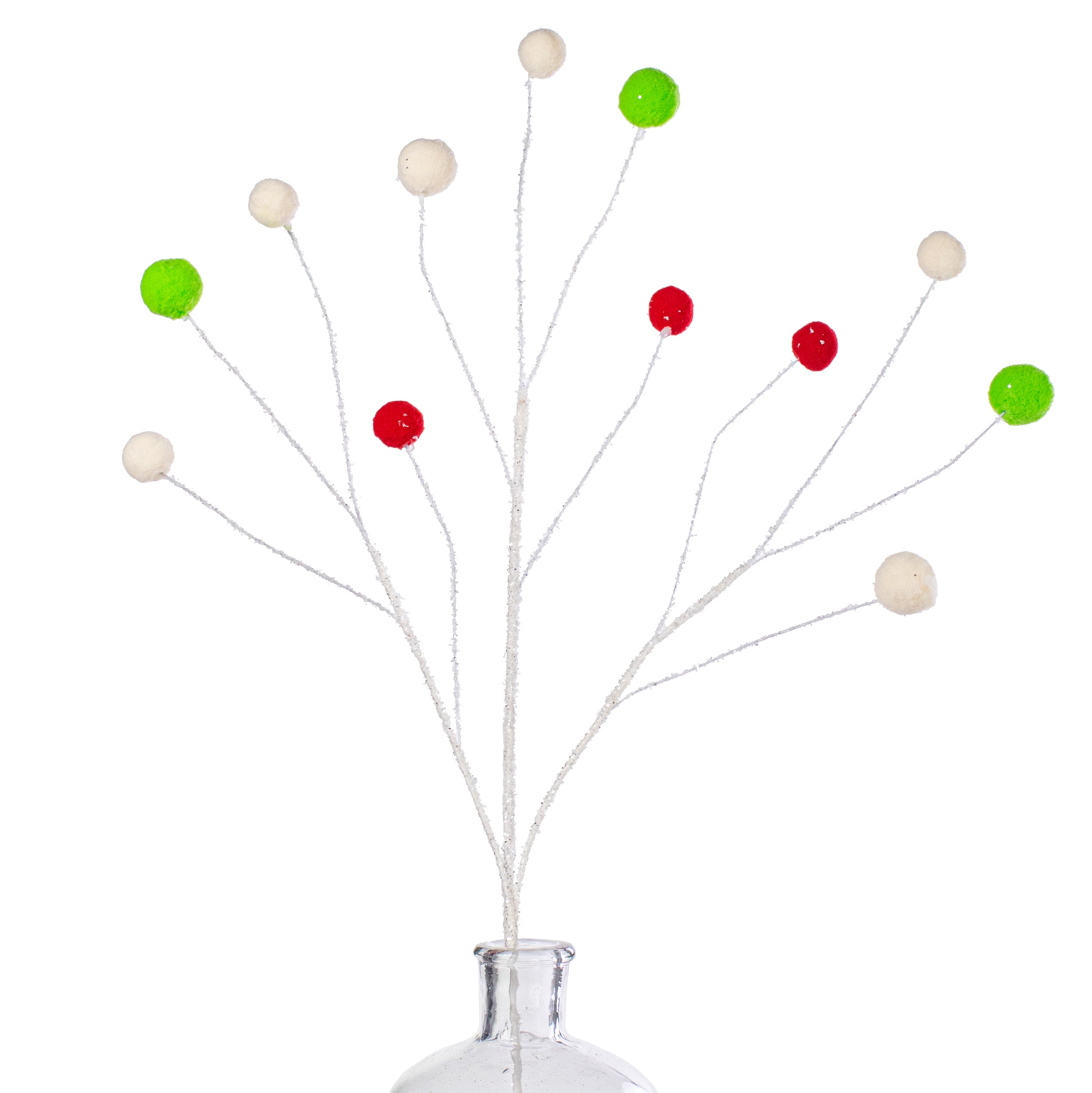 26" Fuzzy Ball & Glittered Twig Spray: Red, White, Green Item Number: 201093