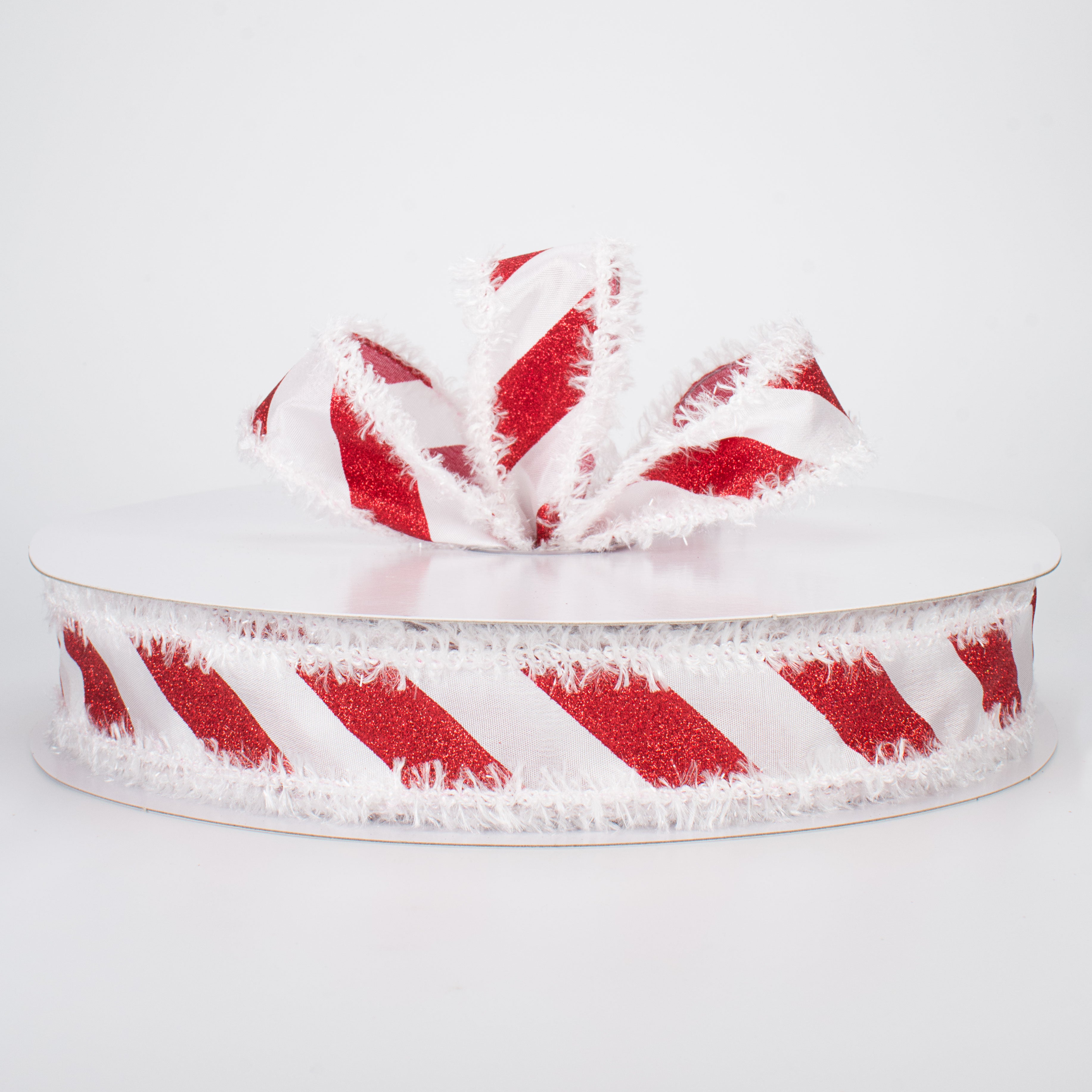 1.5" Fuzzy Edge Glittered Candy Cane Ribbon (50 Yards) Lifestyle Photo