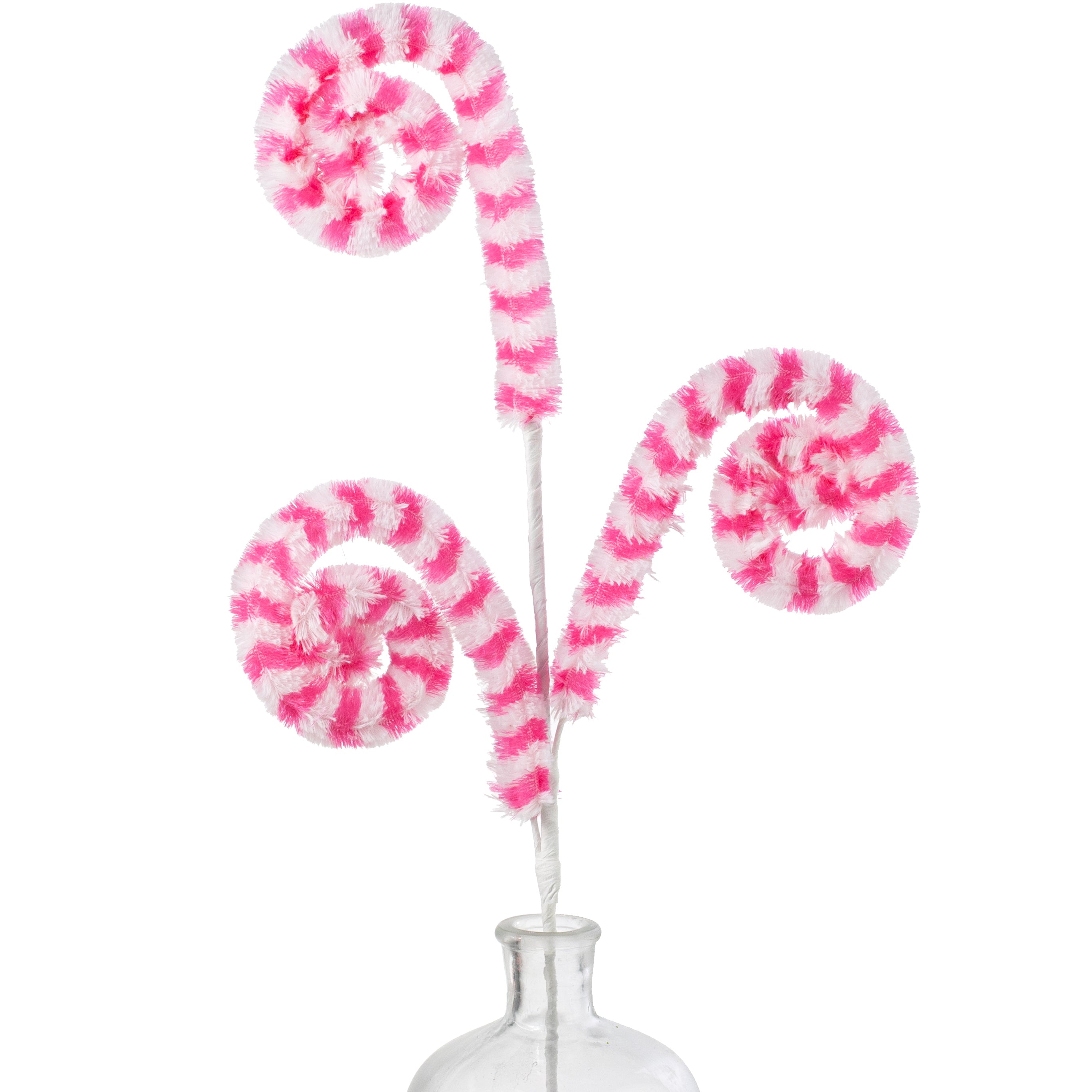 28" Fuzzy Fabric Curly Spray: Hot Pink & White Stripe Item Number: 63414PK