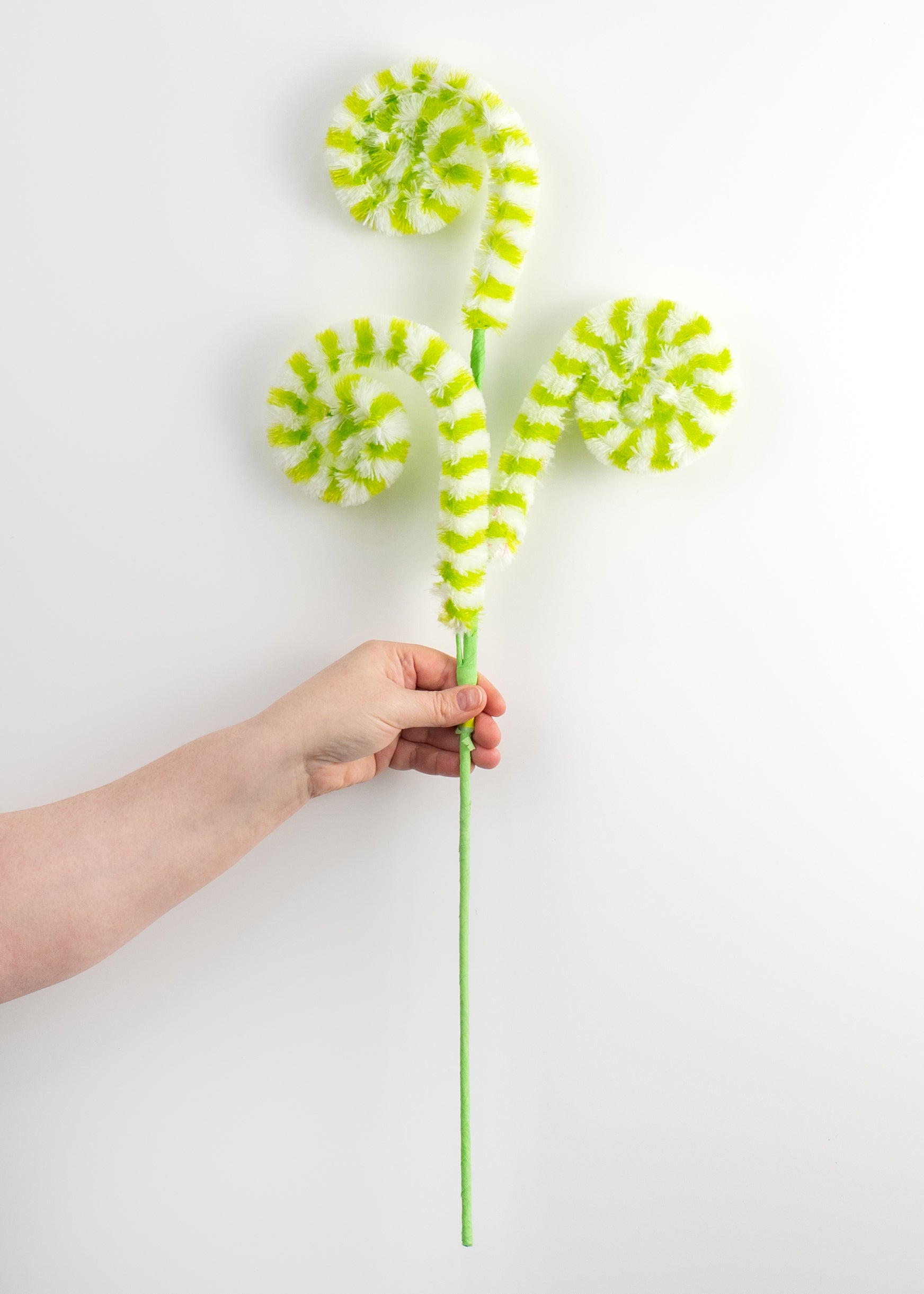 28" Fuzzy Fabric Curly Spray: Lime & White Stripe detail photo 3