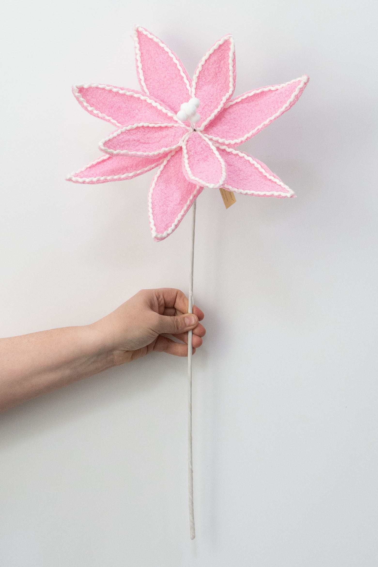 12" x 25" Fuzzy Fabric Poinsettia Pick: Pink & White detail photo 3