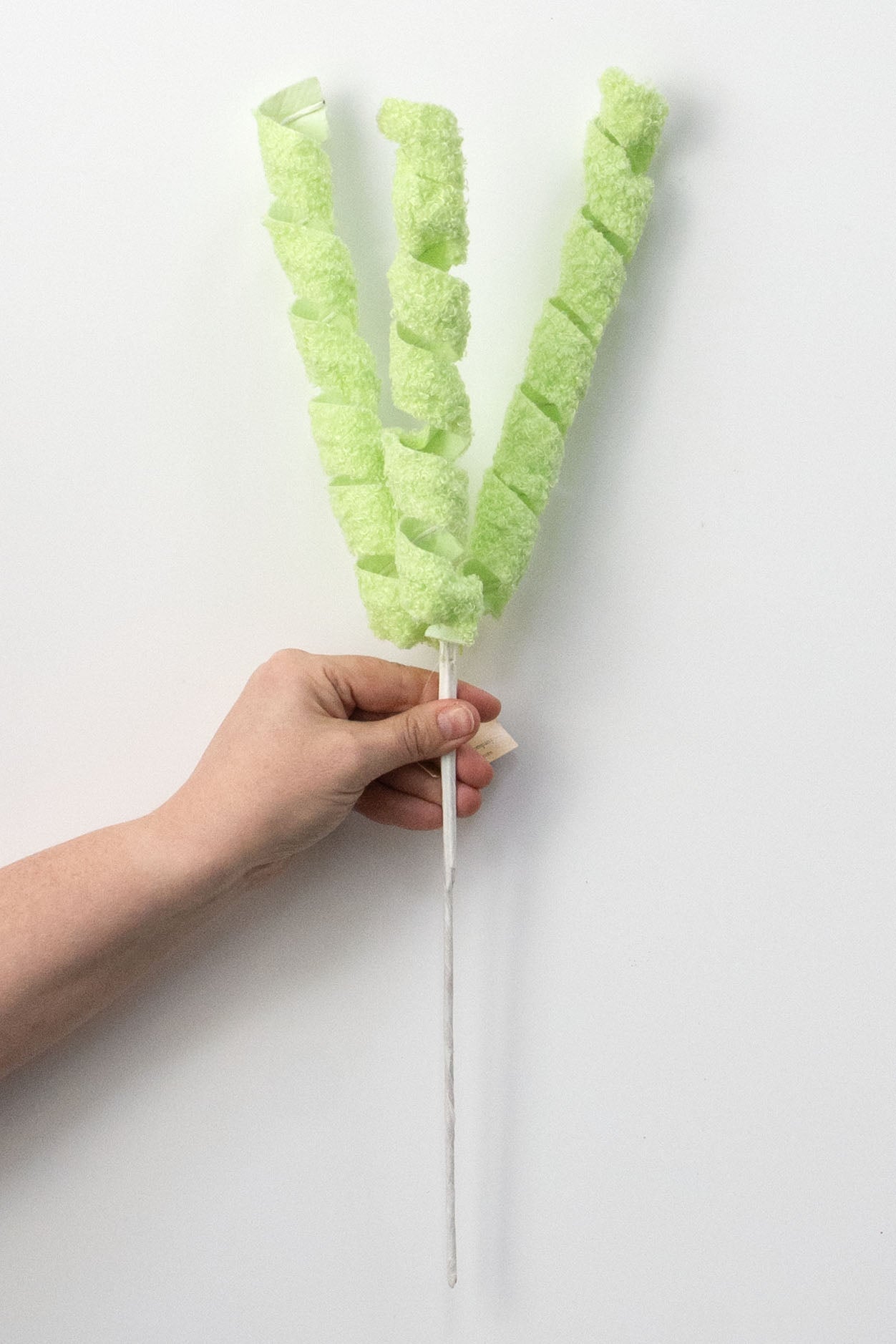 19" Fuzzy Fabric Ribbon Curls Spray: Green detail photo 3