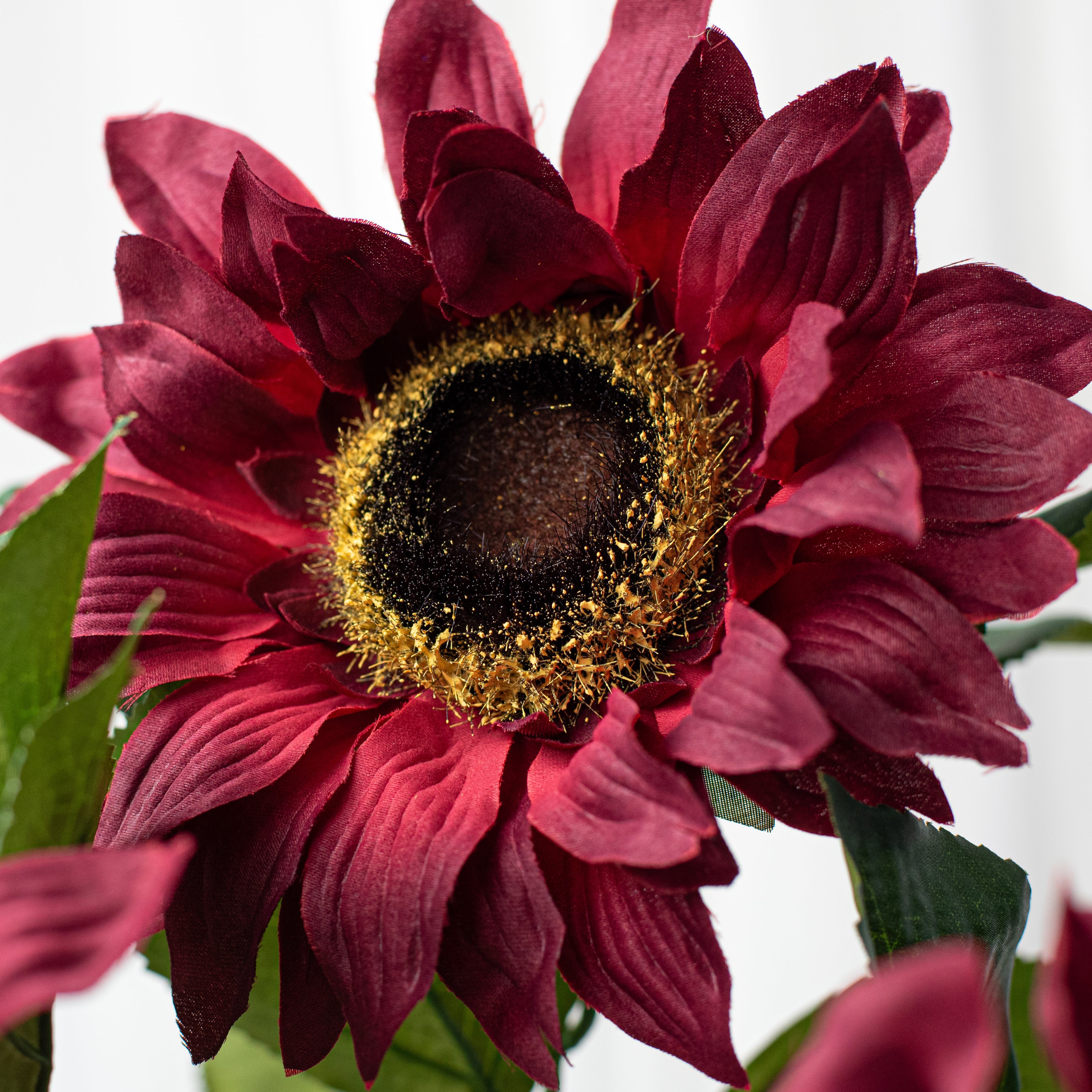 20" Fuzzy Fabric Sunflower Bush: Burgundy (5 Stem) Lifestyle Photo