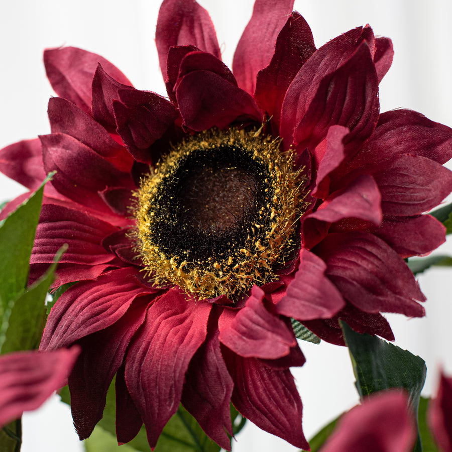 20" Fuzzy Fabric Sunflower Bush: Burgundy (5 Stem) Lifestyle Photo
