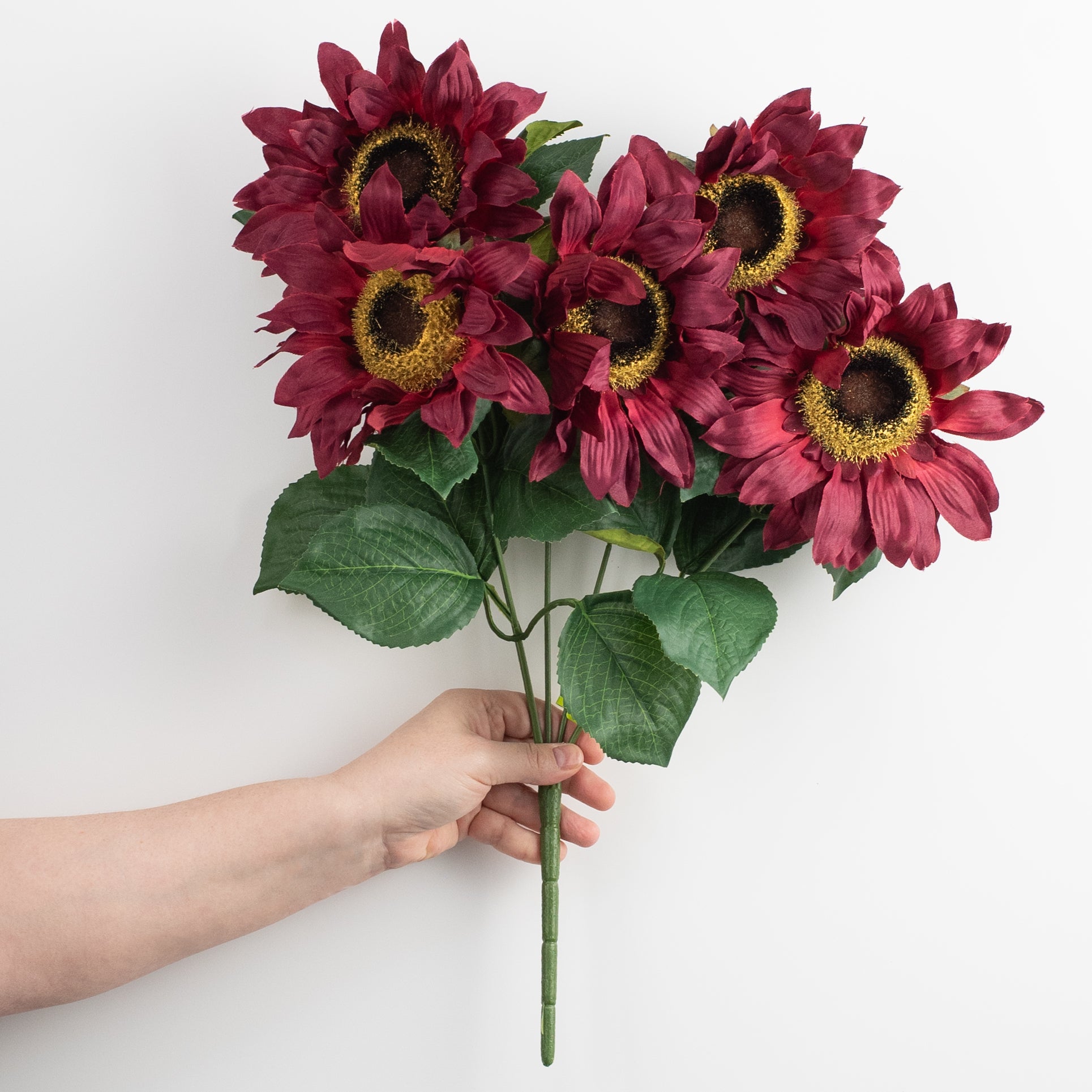 20" Fuzzy Fabric Sunflower Bush: Burgundy (5 Stem) detail photo 3