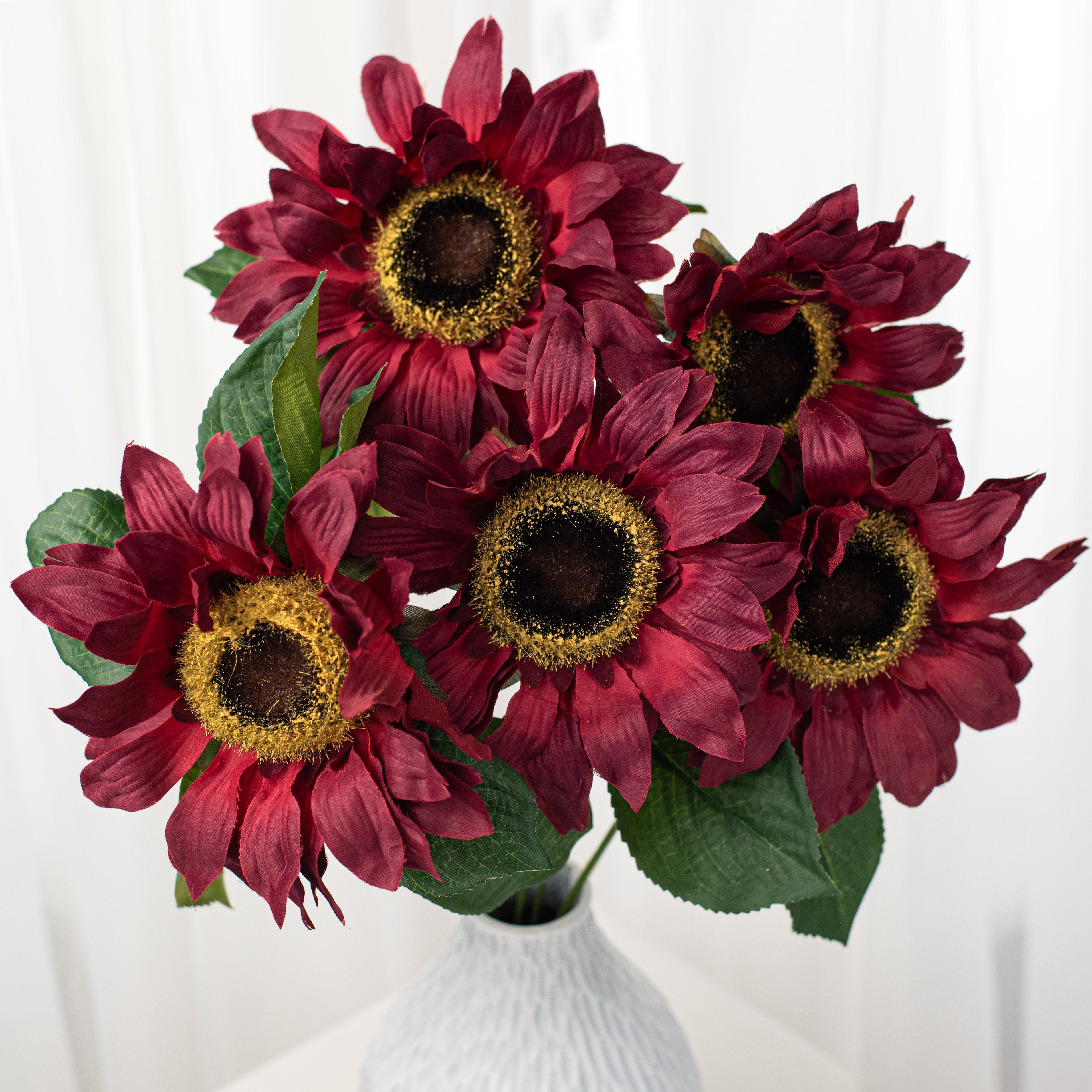 20" Fuzzy Fabric Sunflower Bush: Burgundy (5 Stem) Item Number: 57191BG