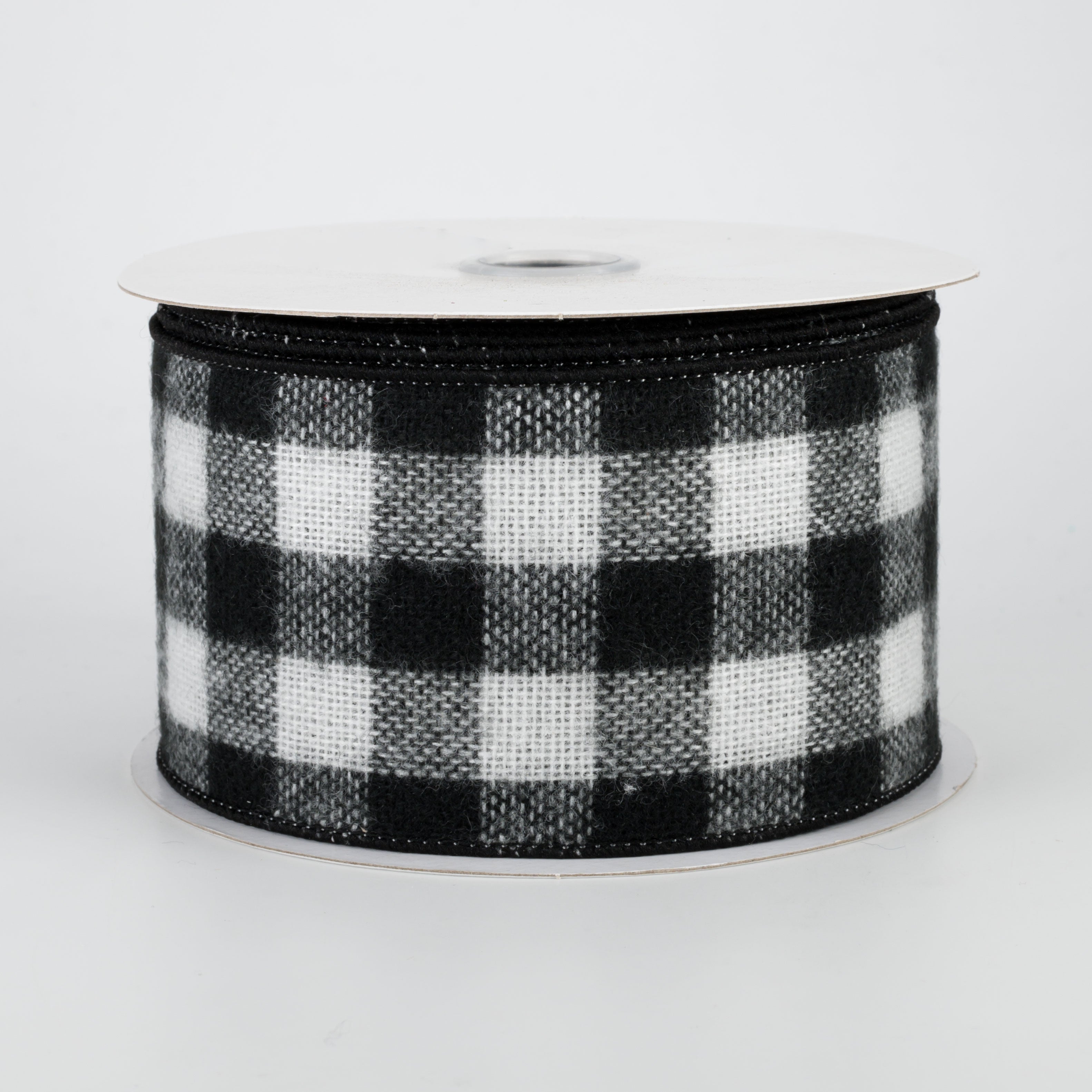 2.5" Fuzzy Flannel Check Ribbon: Black & White (10 Yards)