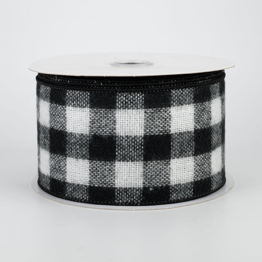 2.5" Fuzzy Flannel Check Ribbon: Black & White (10 Yards)