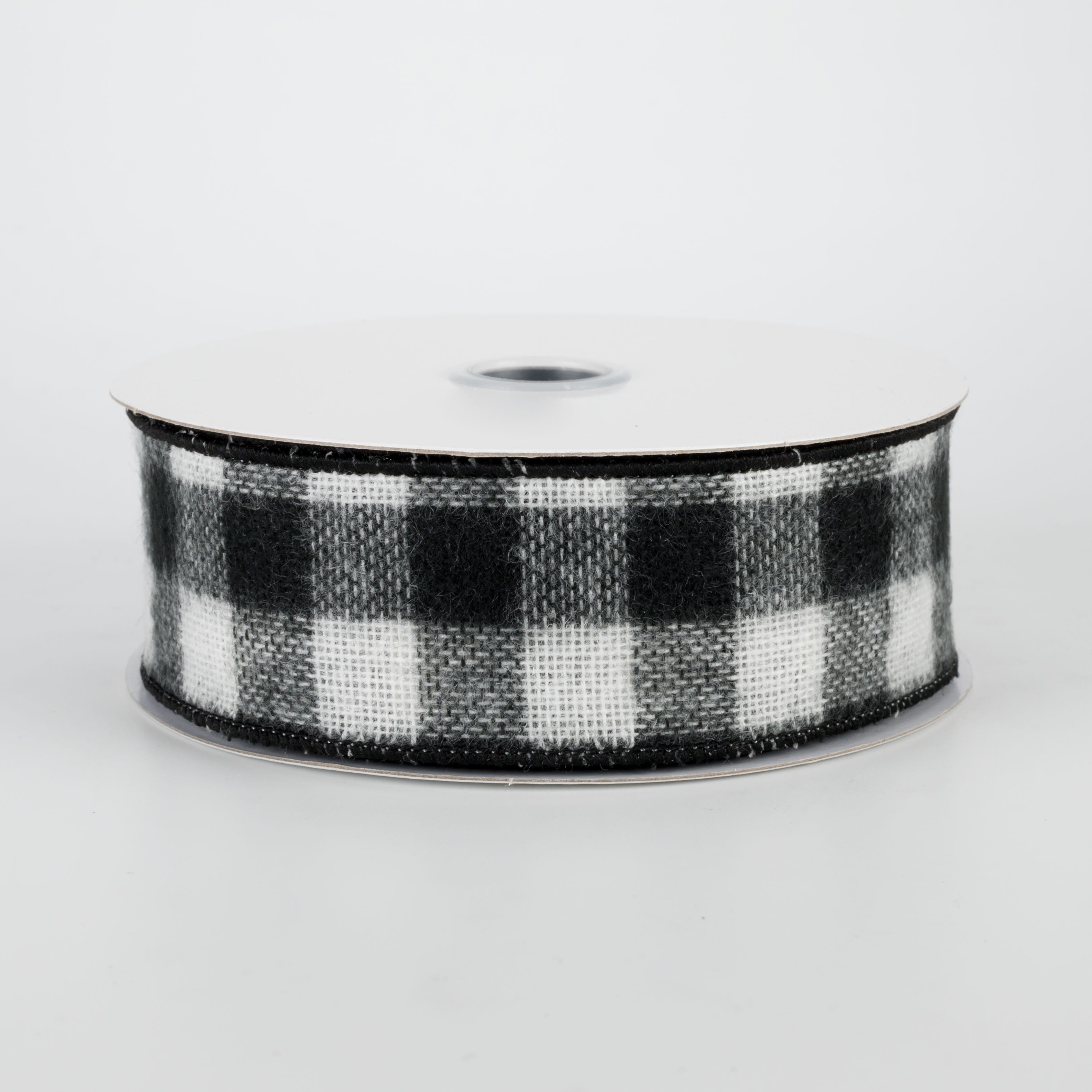 1.5" Fuzzy Flannel Check Ribbon: Black & White (10 Yards)