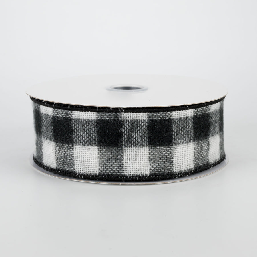 1.5" Fuzzy Flannel Check Ribbon: Black & White (10 Yards)