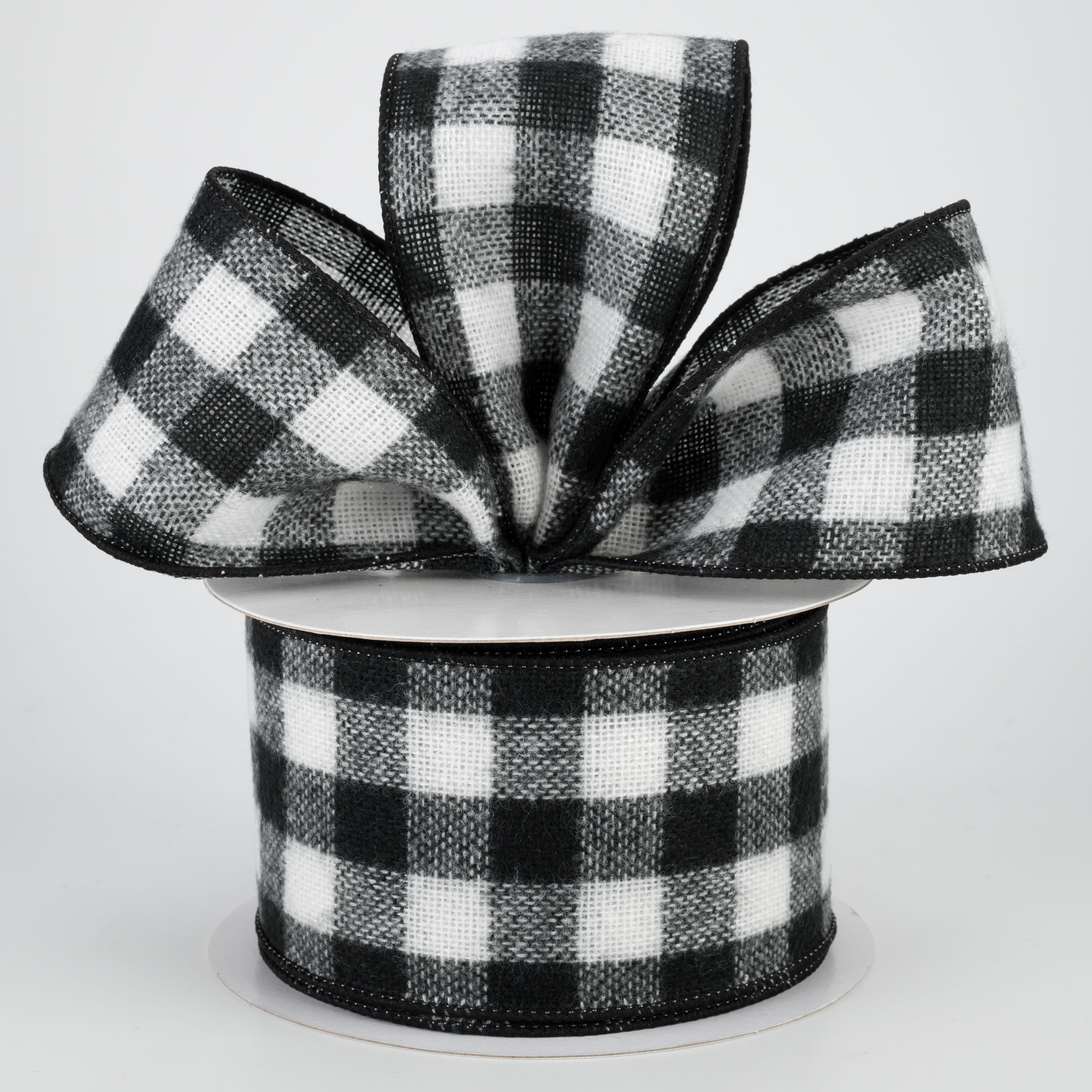 2.5" Fuzzy Flannel Check Ribbon: Black & White (10 Yards) Lifestyle Photo