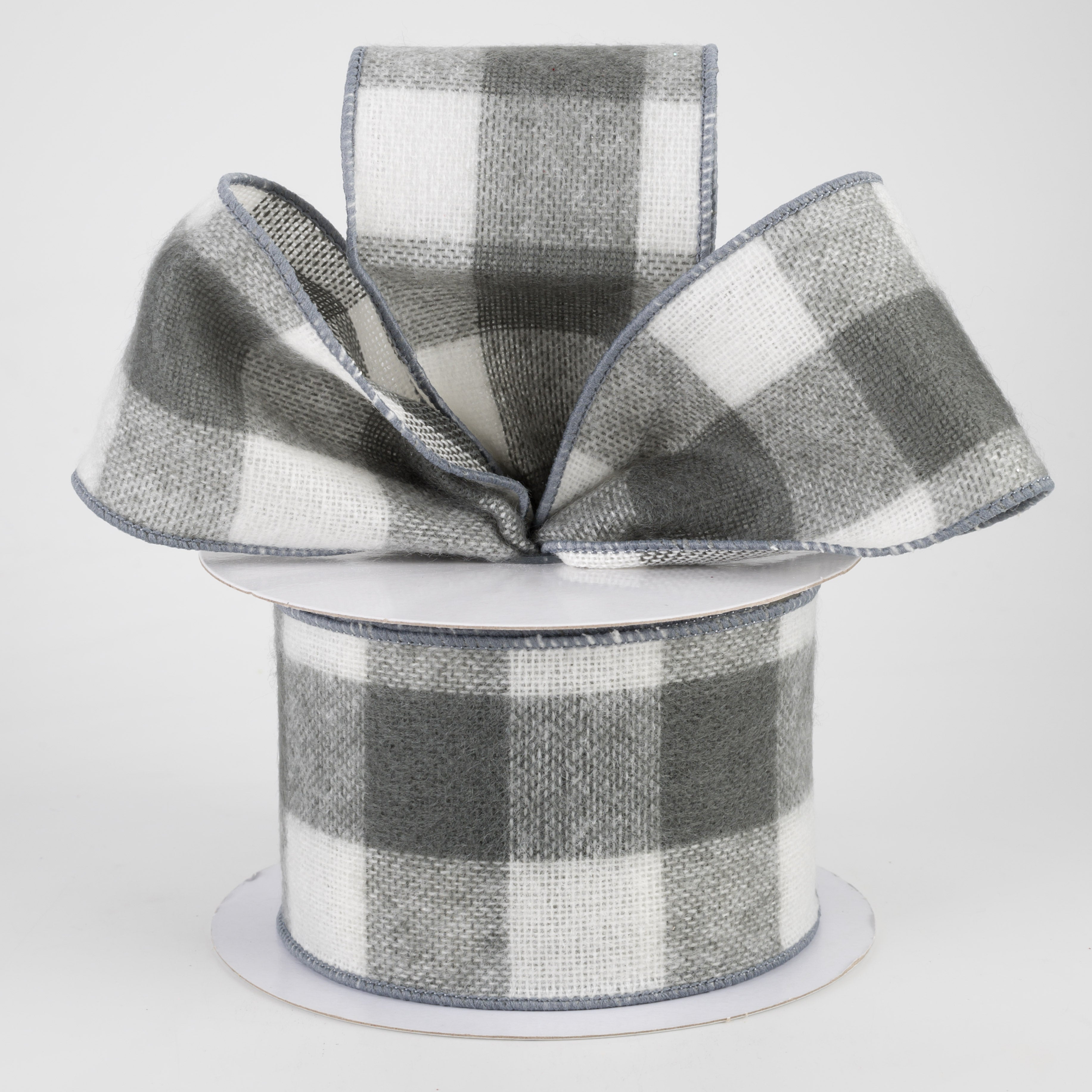 2.5" Fuzzy Flannel Check Ribbon: Grey & White (10 Yards) Lifestyle Photo