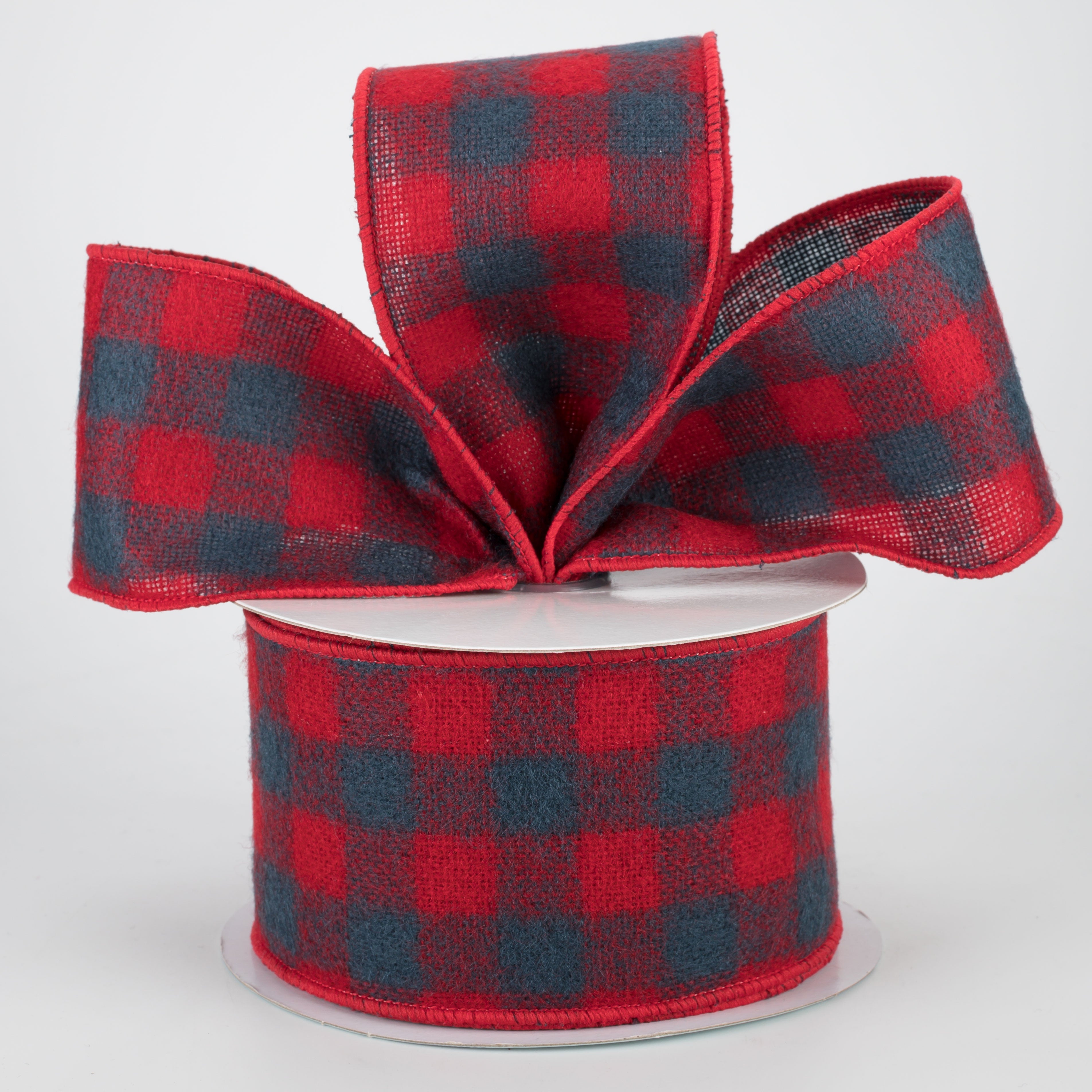 2.5" Fuzzy Flannel Check Ribbon: Red & Navy (10 Yards) Lifestyle Photo