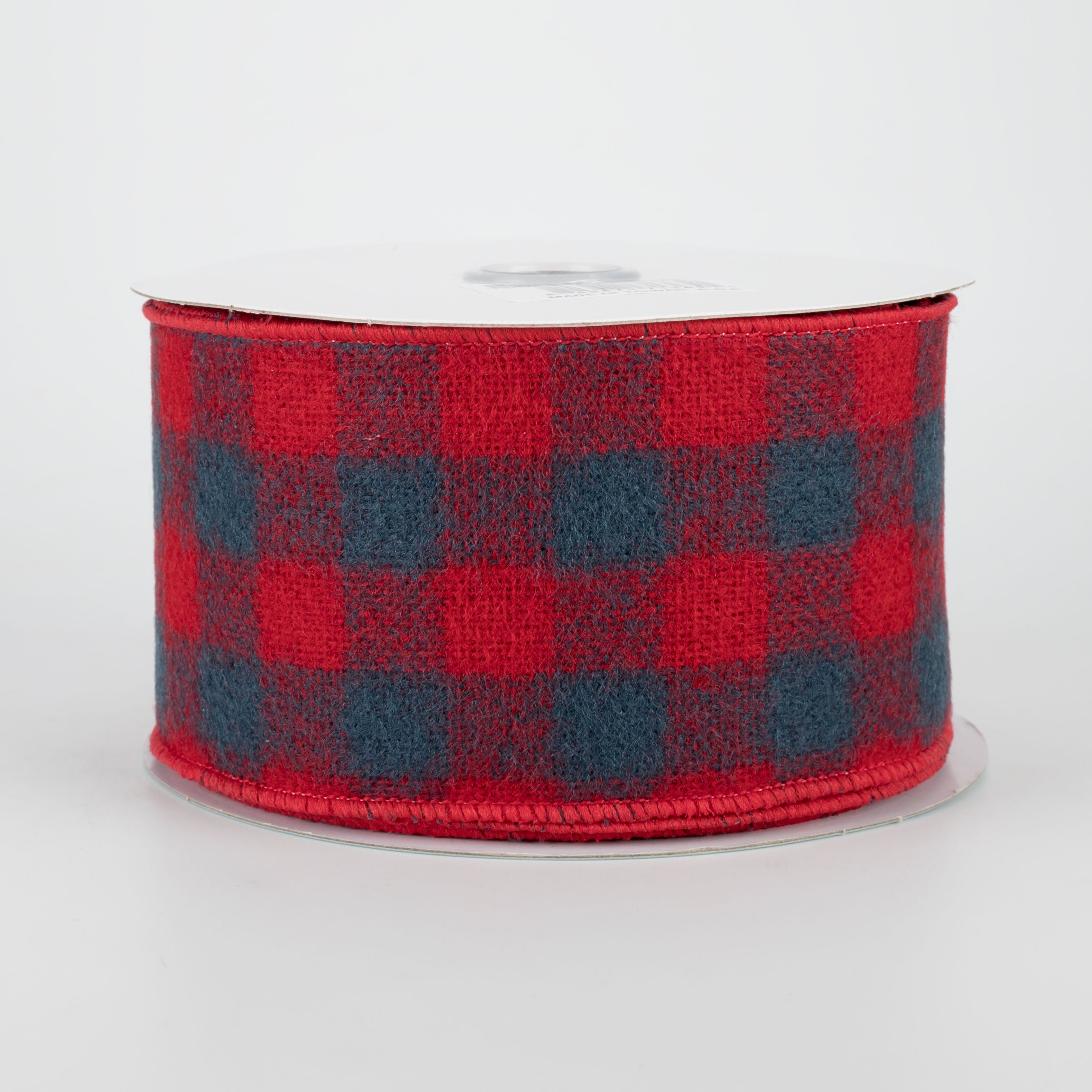2.5" Fuzzy Flannel Check Ribbon: Red & Navy (10 Yards)