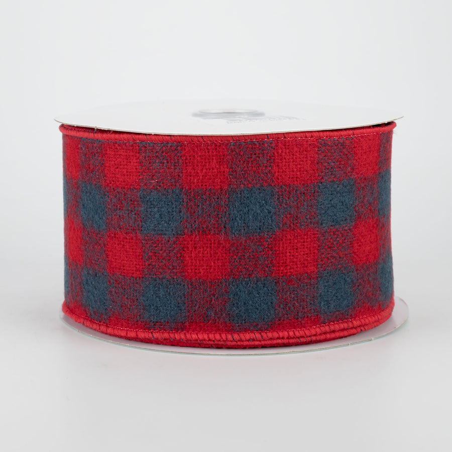 2.5" Fuzzy Flannel Check Ribbon: Red & Navy (10 Yards)