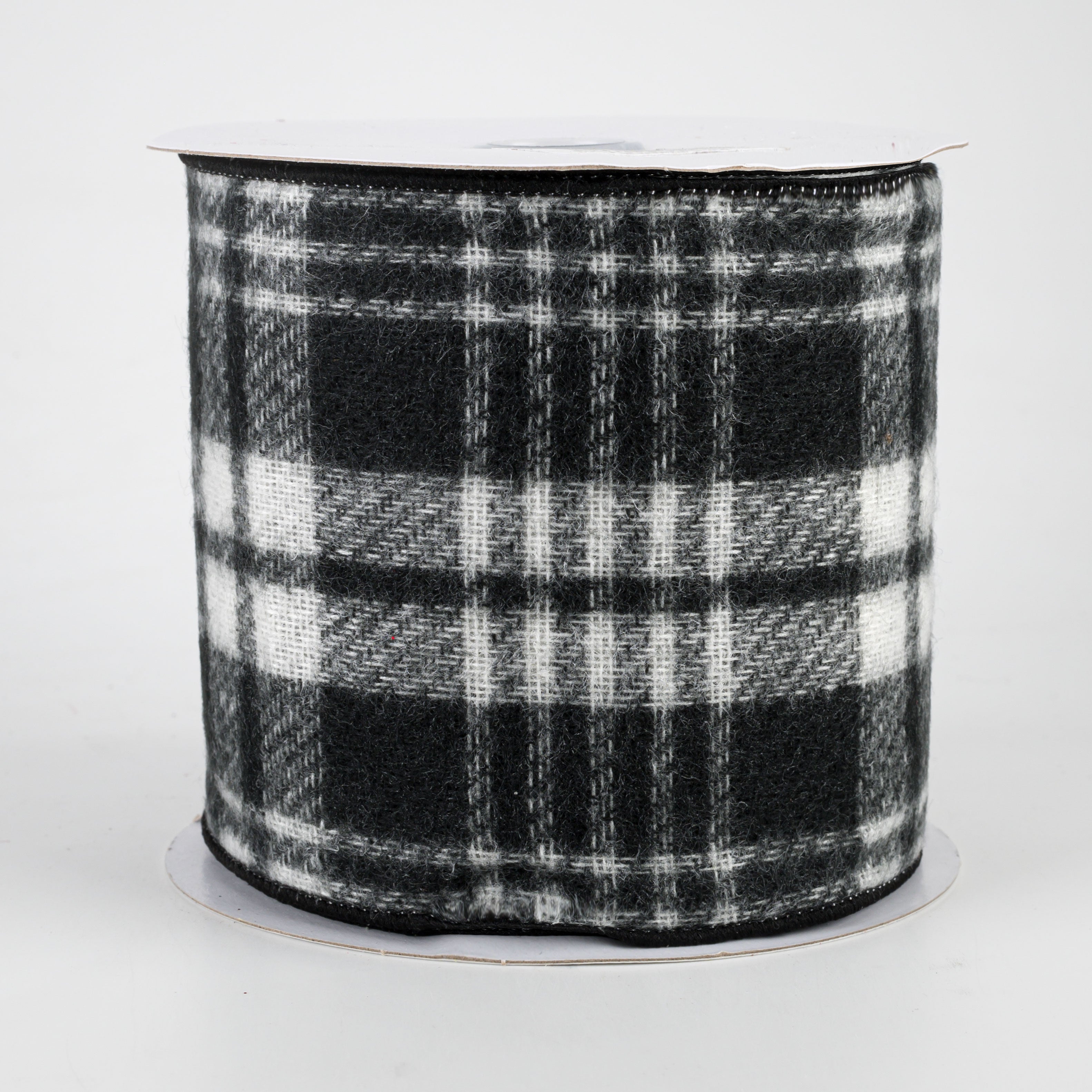 4" Fuzzy Flannel Plaid Ribbon: Black (10 Yards)