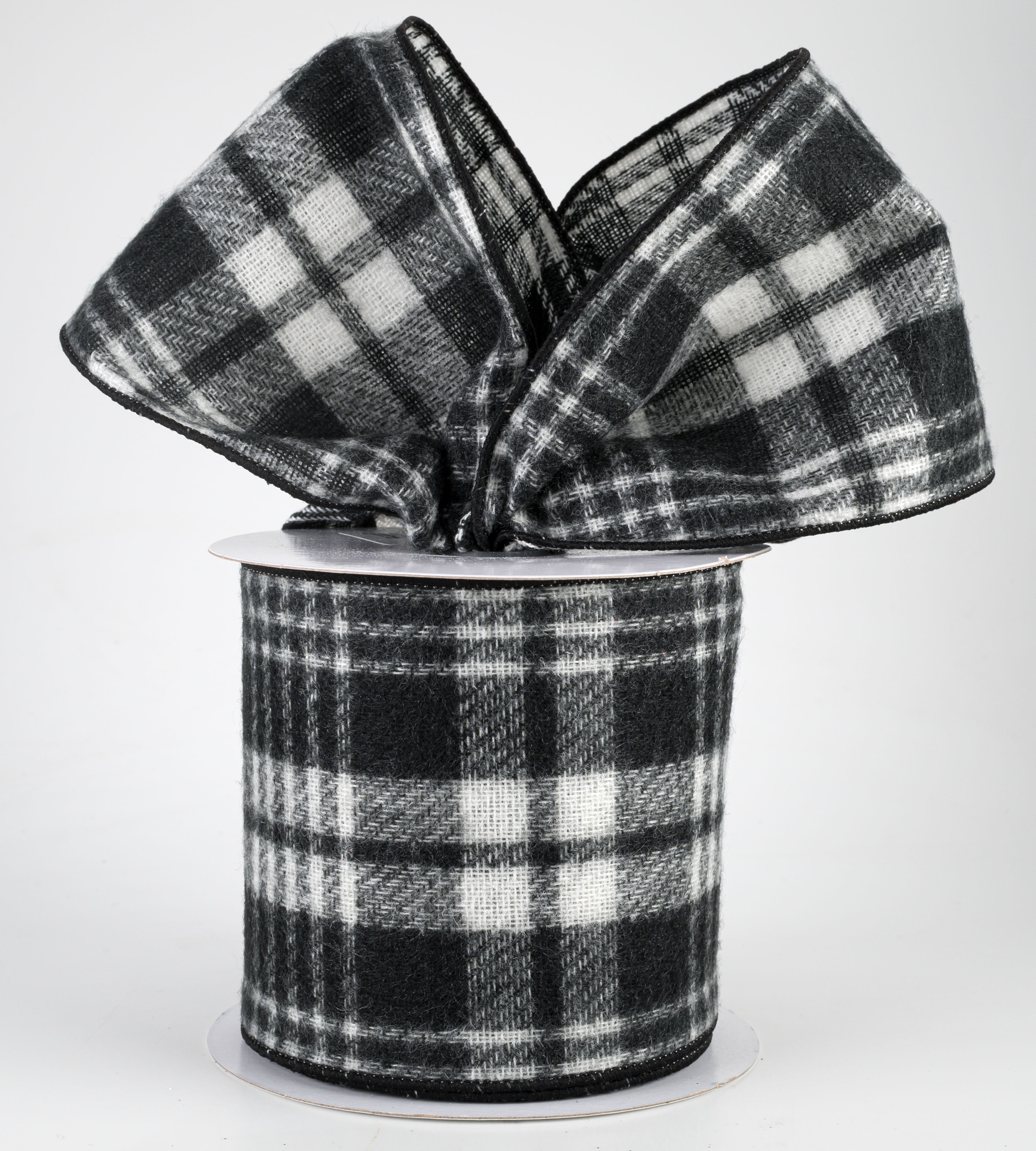 4" Fuzzy Flannel Plaid Ribbon: Black (10 Yards) Lifestyle Photo