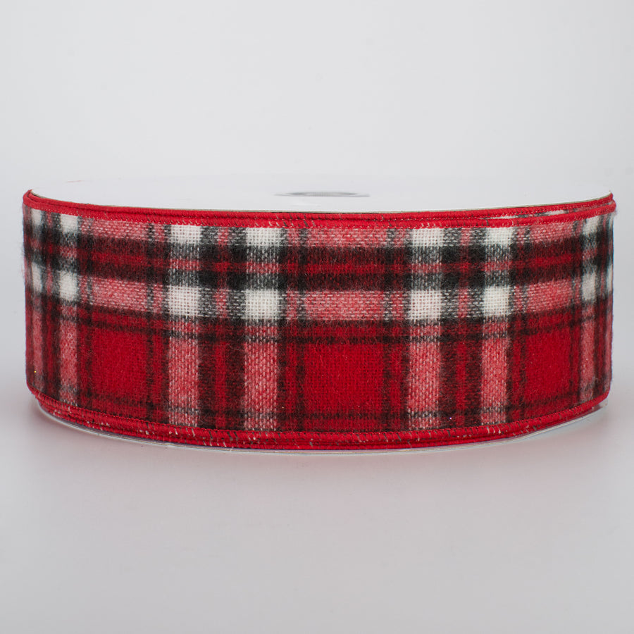 2.5" Fuzzy Flannel Plaid Ribbon: Red (50 Yards)