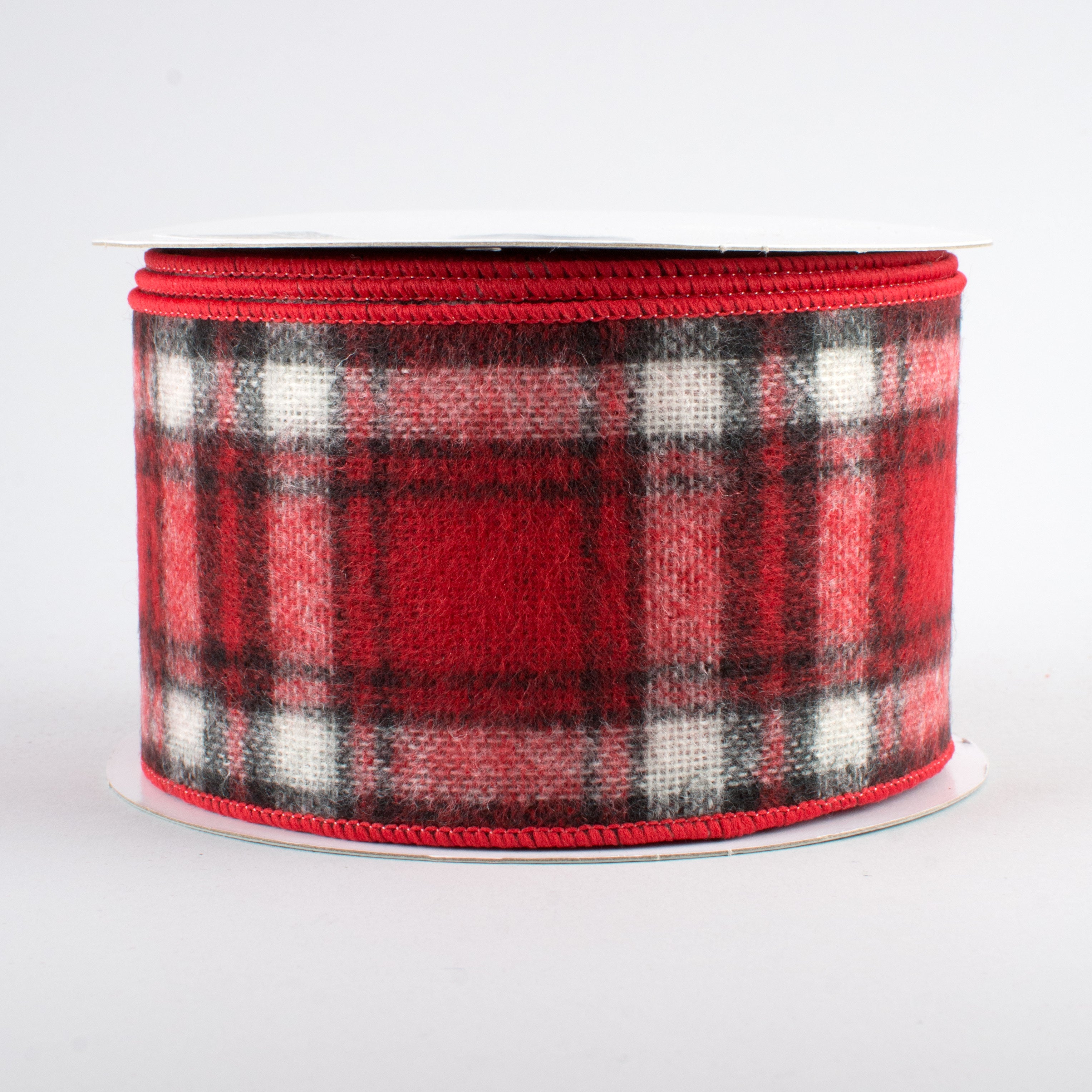 2.5" Fuzzy Flannel Plaid Ribbon: Red (10 Yards)