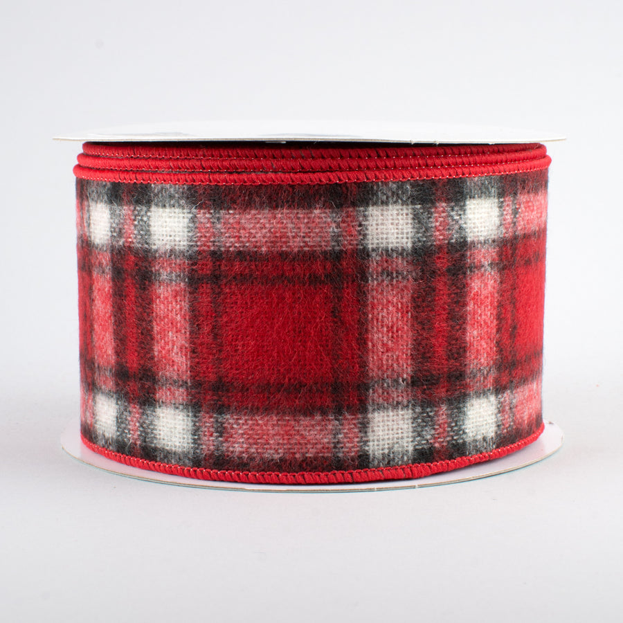 2.5" Fuzzy Flannel Plaid Ribbon: Red (10 Yards)