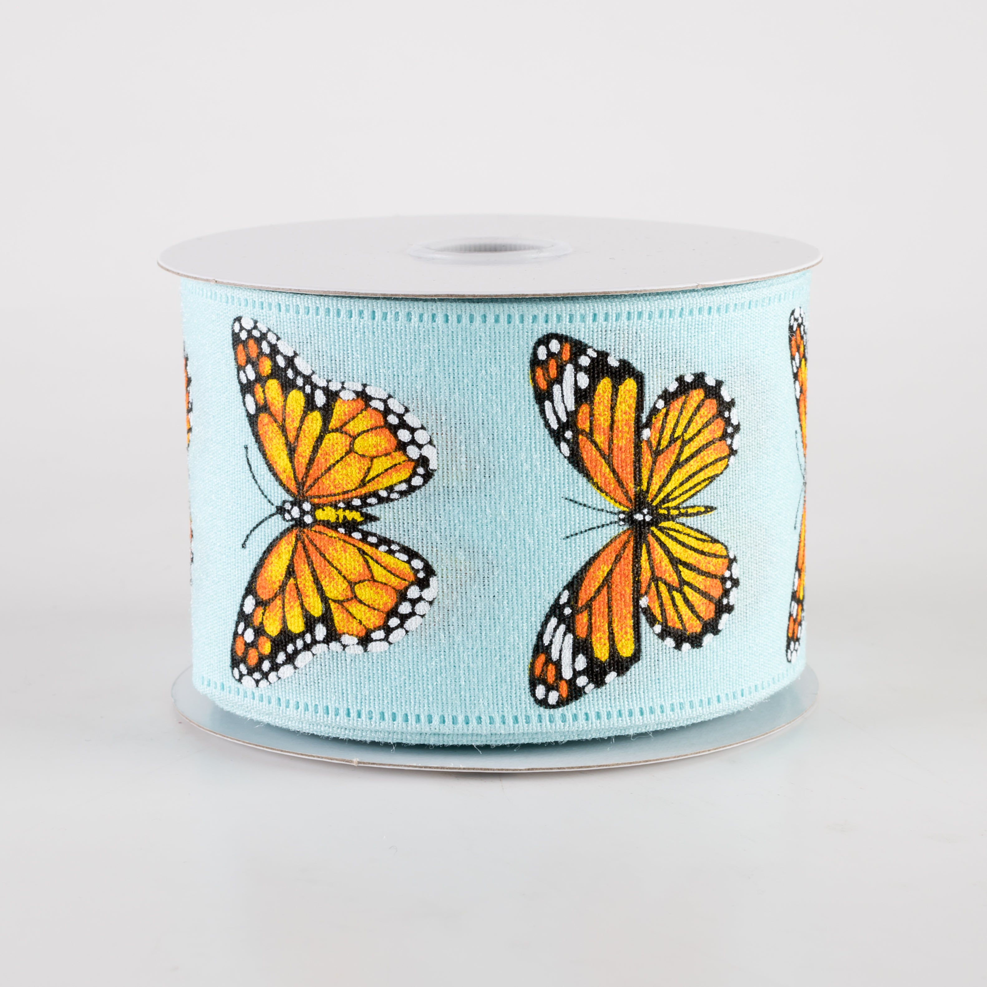 2.5" Fuzzy Linen Monarch Butterfly Ribbon: Aqua Blue (10 Yards)