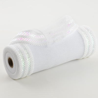 10" Fuzzy & Metallic Border Mesh: White Item Number: xb104810-01