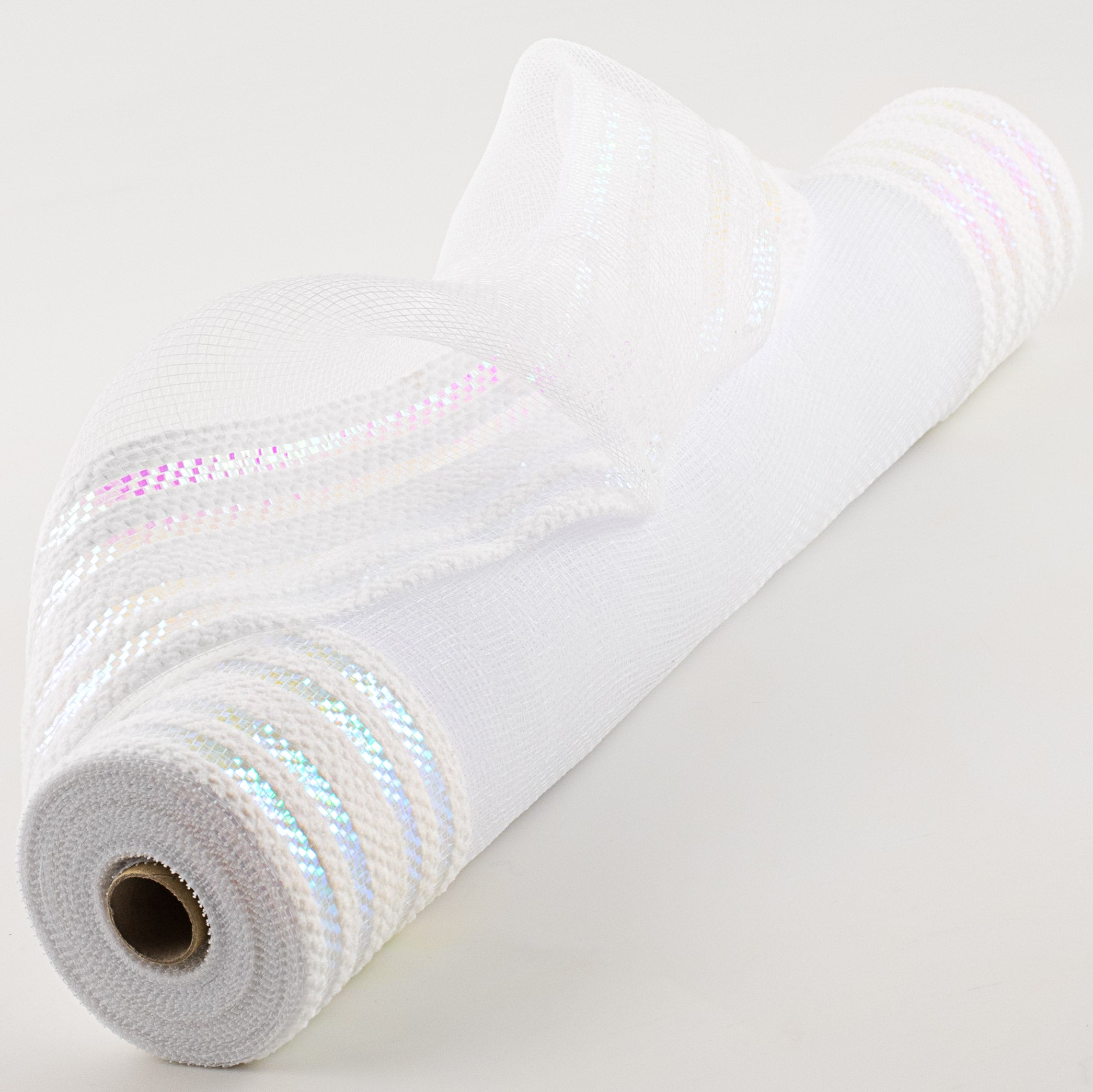 21" Fuzzy & Metallic Border Mesh: White