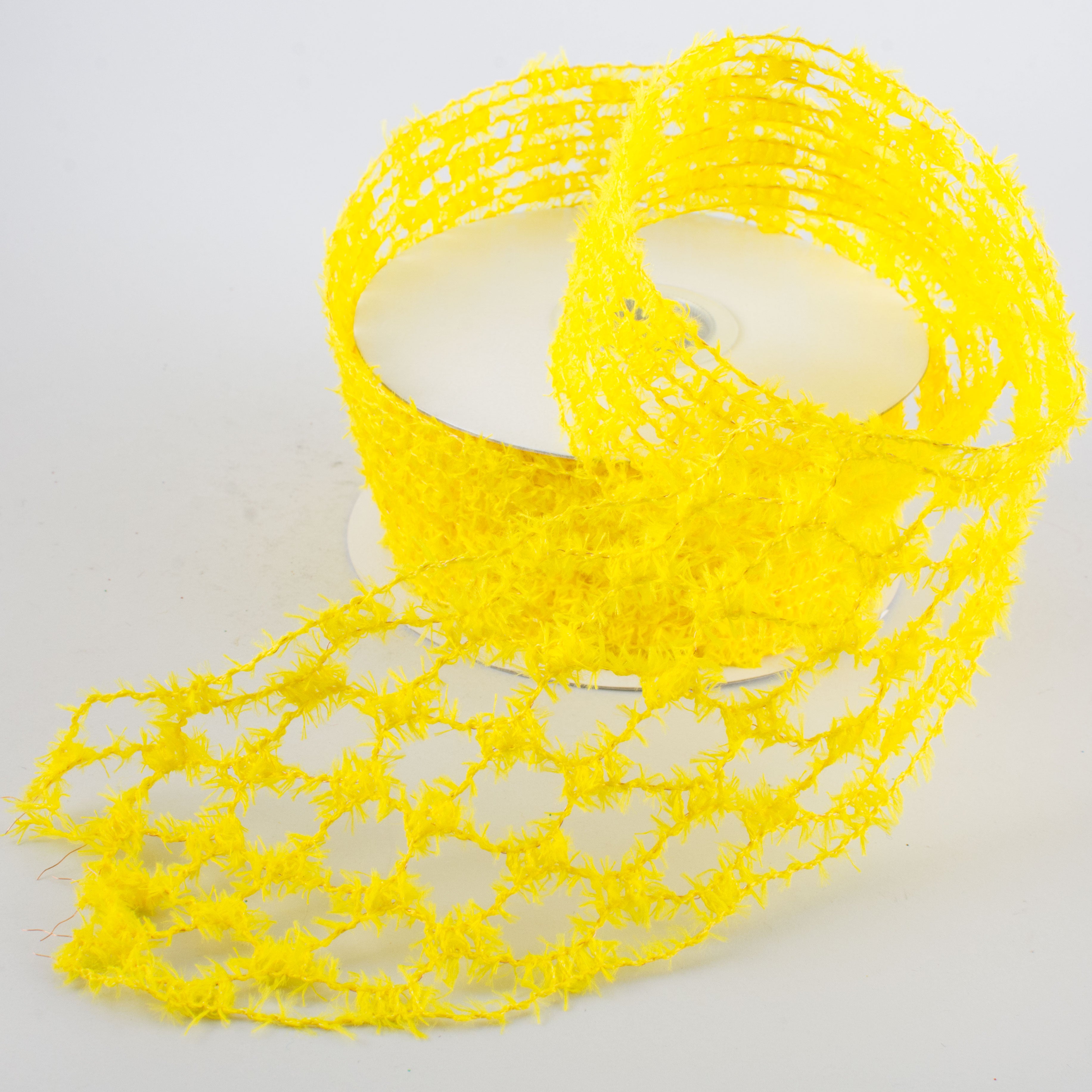 1.5" Fuzzy Open Weave Ribbon: Yellow (10 Yards) Lifestyle Photo