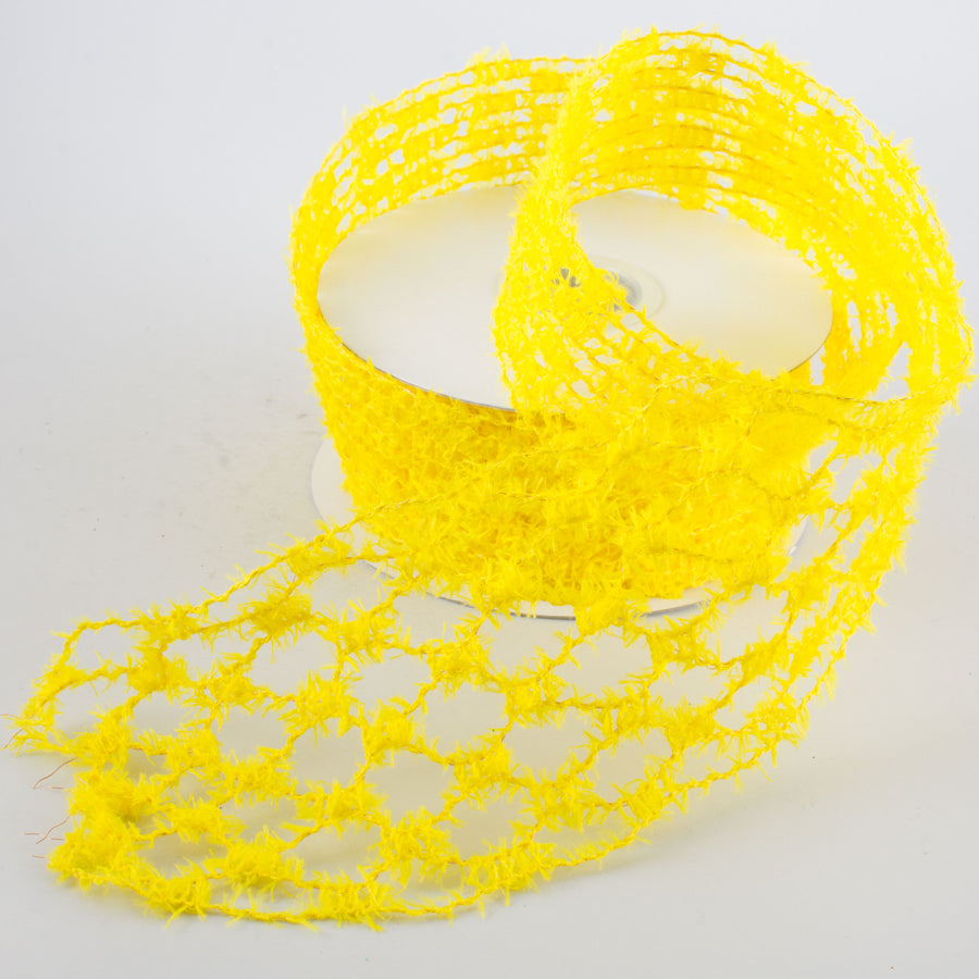 1.5" Fuzzy Open Weave Ribbon: Yellow (10 Yards) Lifestyle Photo