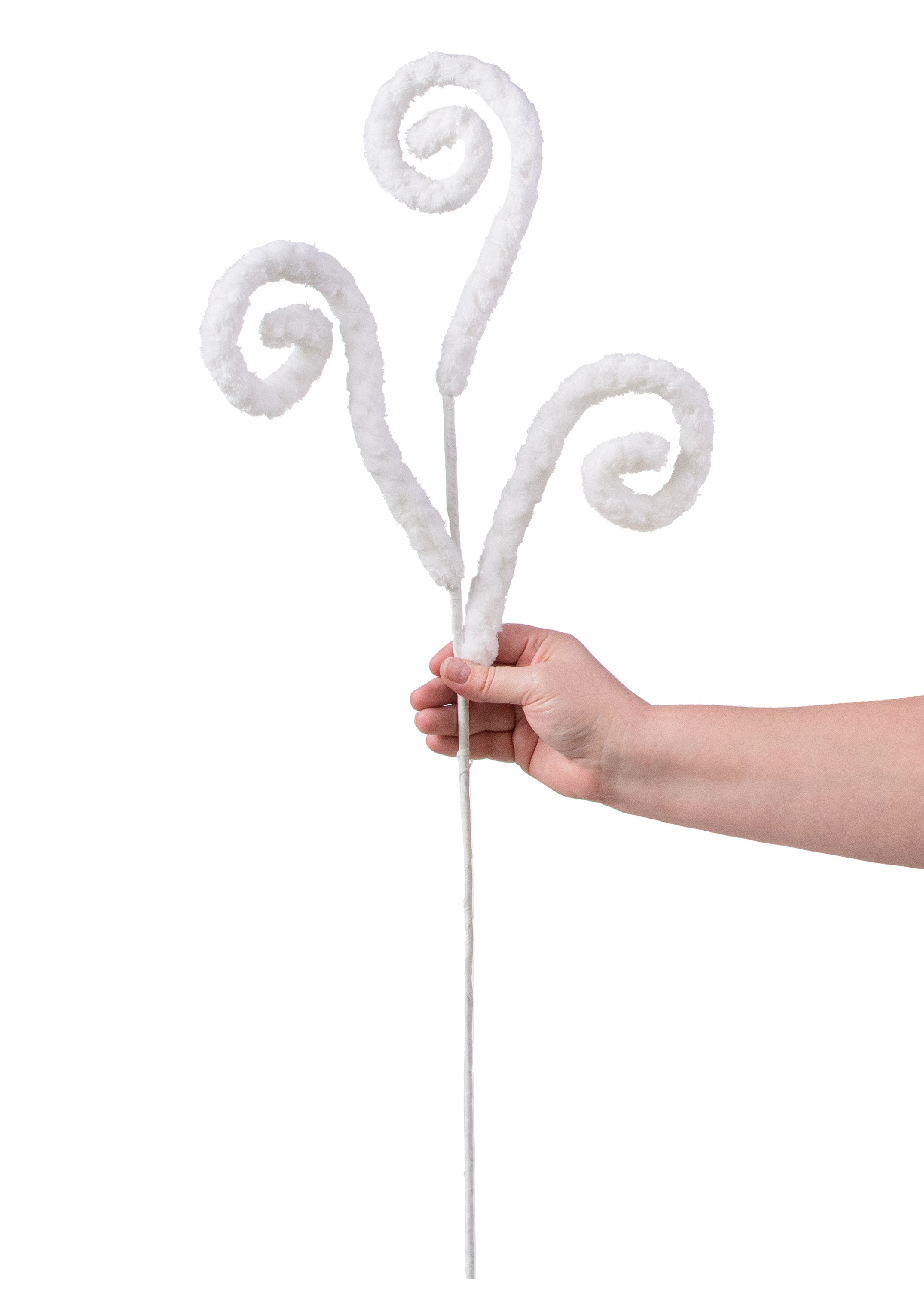 28" Fuzzy Spiral Curly Spray: White detail photo 3
