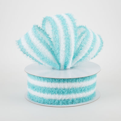 1.5" Fuzzy Stripes Ribbon: Aqua & White (10 Yards) Lifestyle Photo