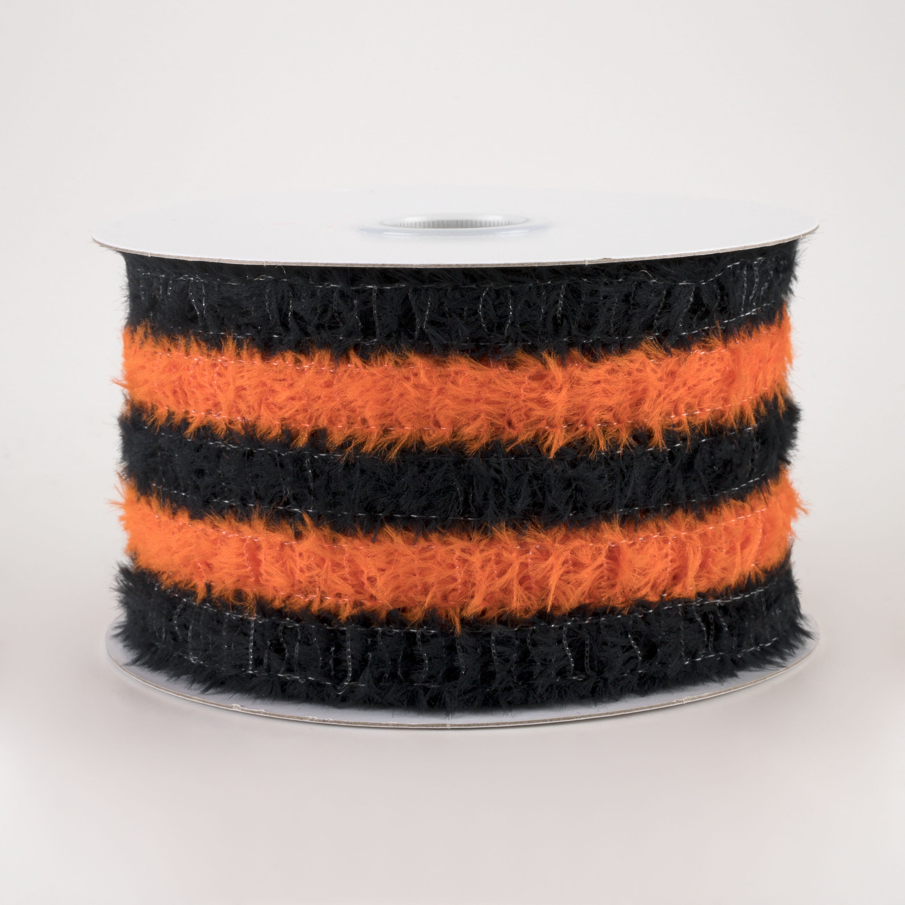 2.5" Fuzzy Stripes Ribbon: Black & Orange (10 Yards)