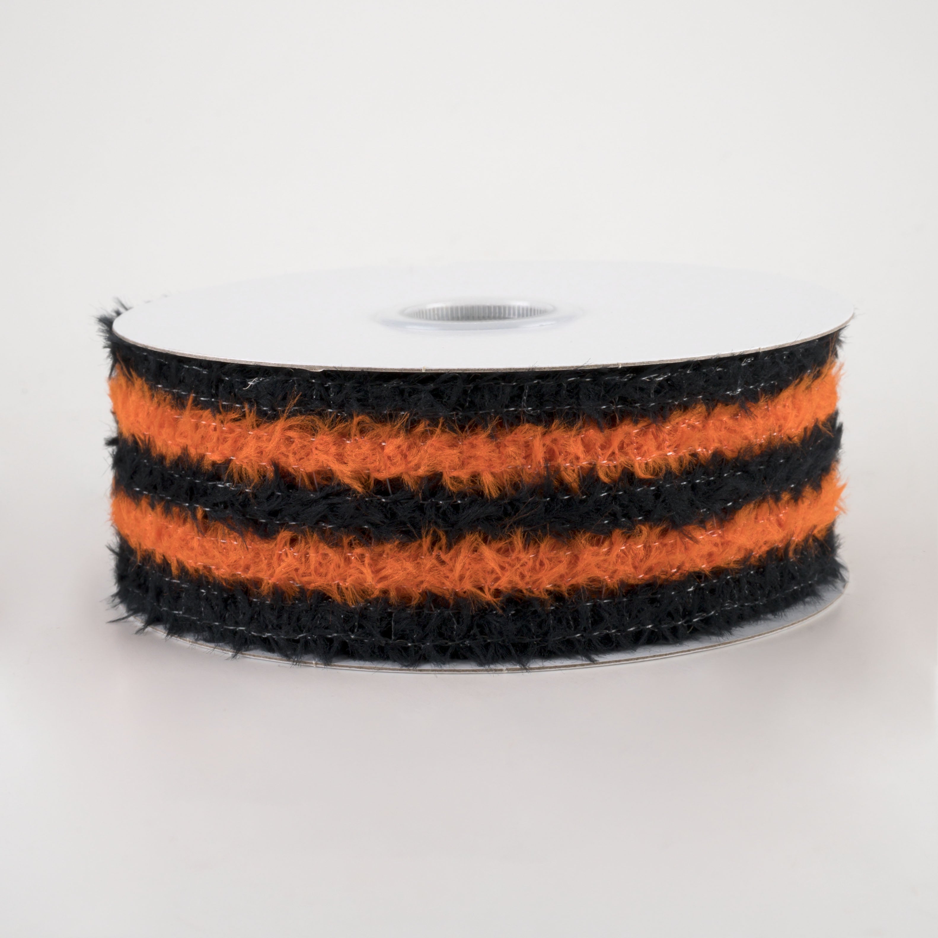 1.5" Fuzzy Stripes Ribbon: Black & Orange (10 Yards)