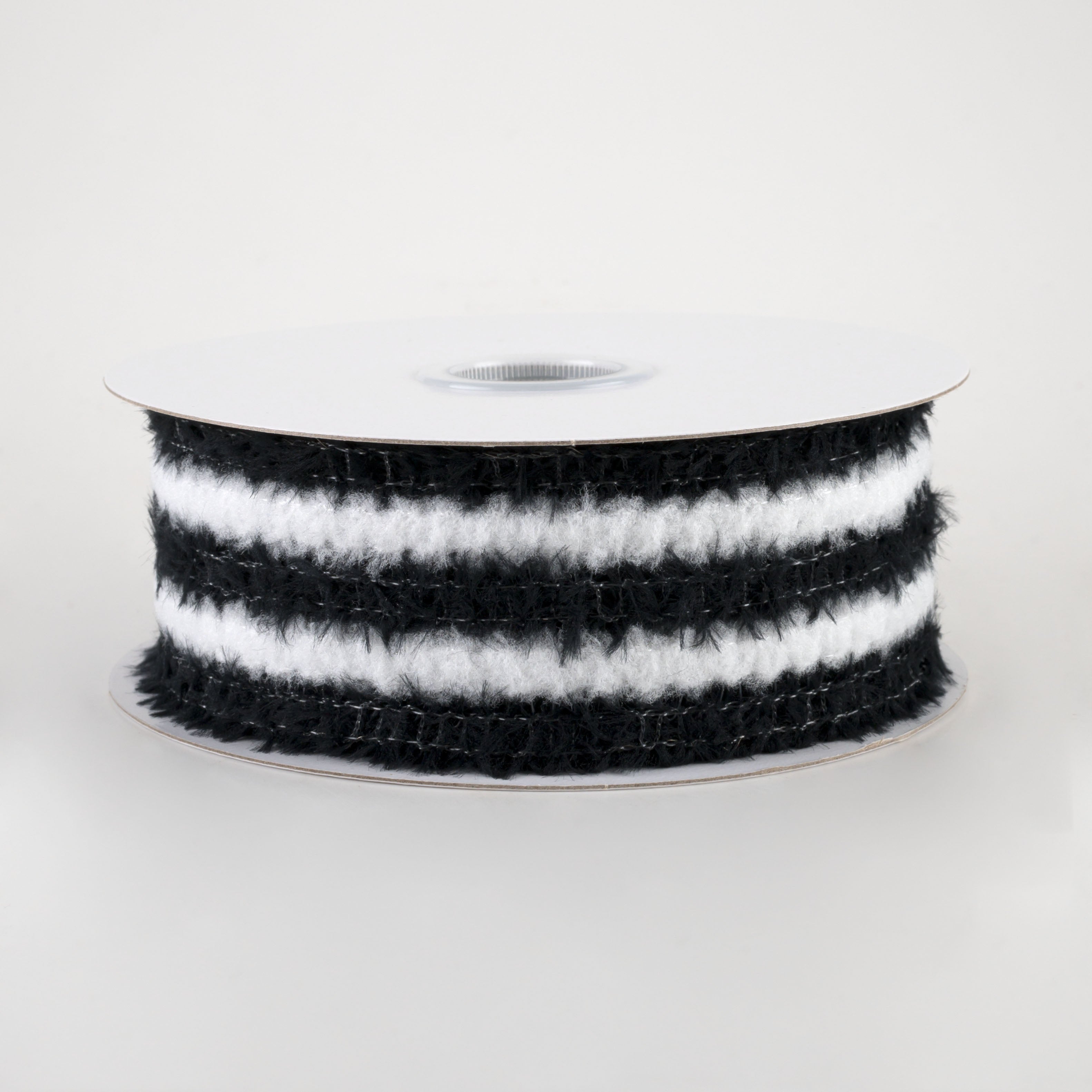 1.5" Fuzzy Stripes Ribbon: Black & White (10 Yards) Item Number: 57203-09-21