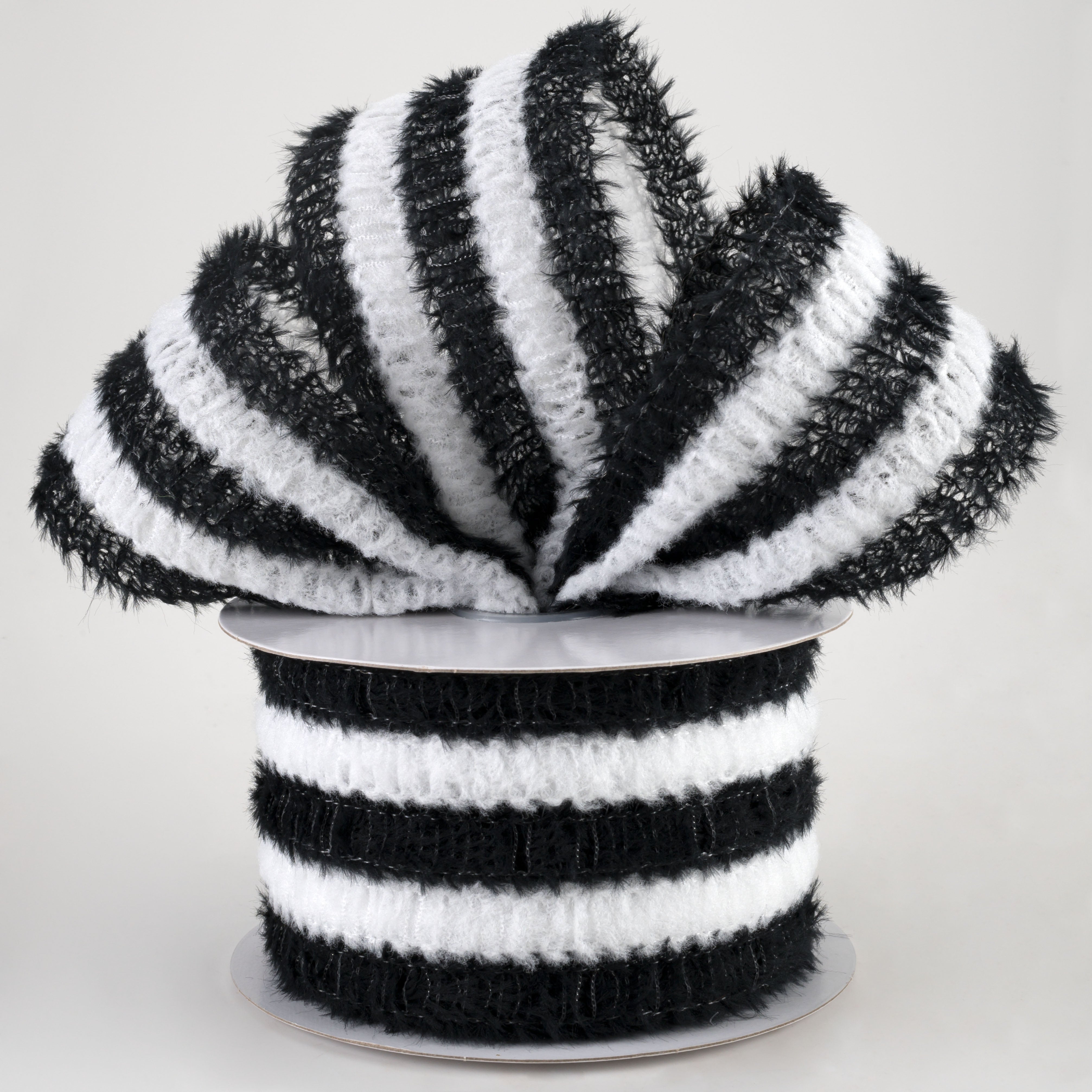 2.5" Fuzzy Stripes Ribbon: Black & White (10 Yards) Lifestyle Photo
