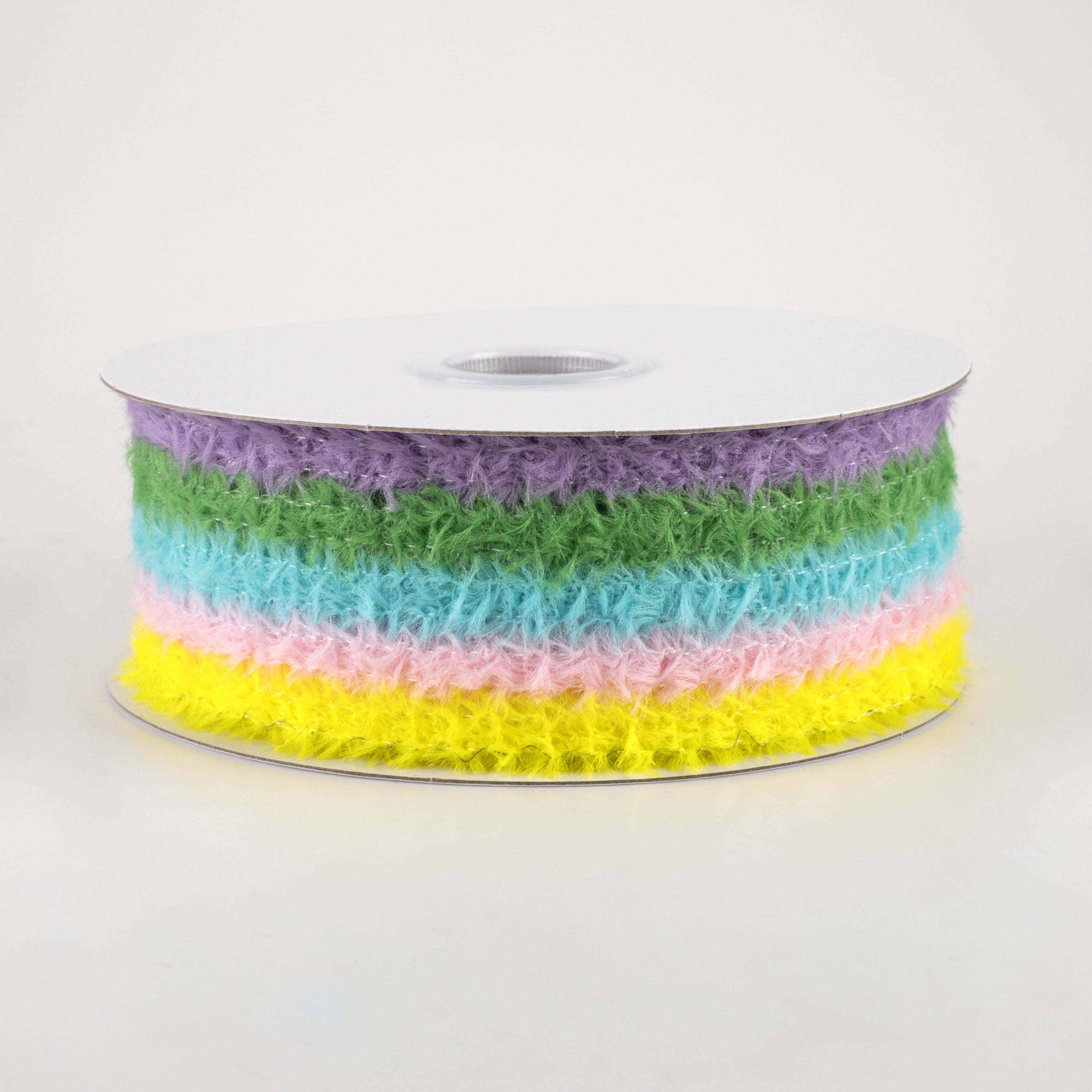 1.5" Fuzzy Stripes Ribbon: Lavender, Blue, Green, Pink, Yellow (10 Yards)