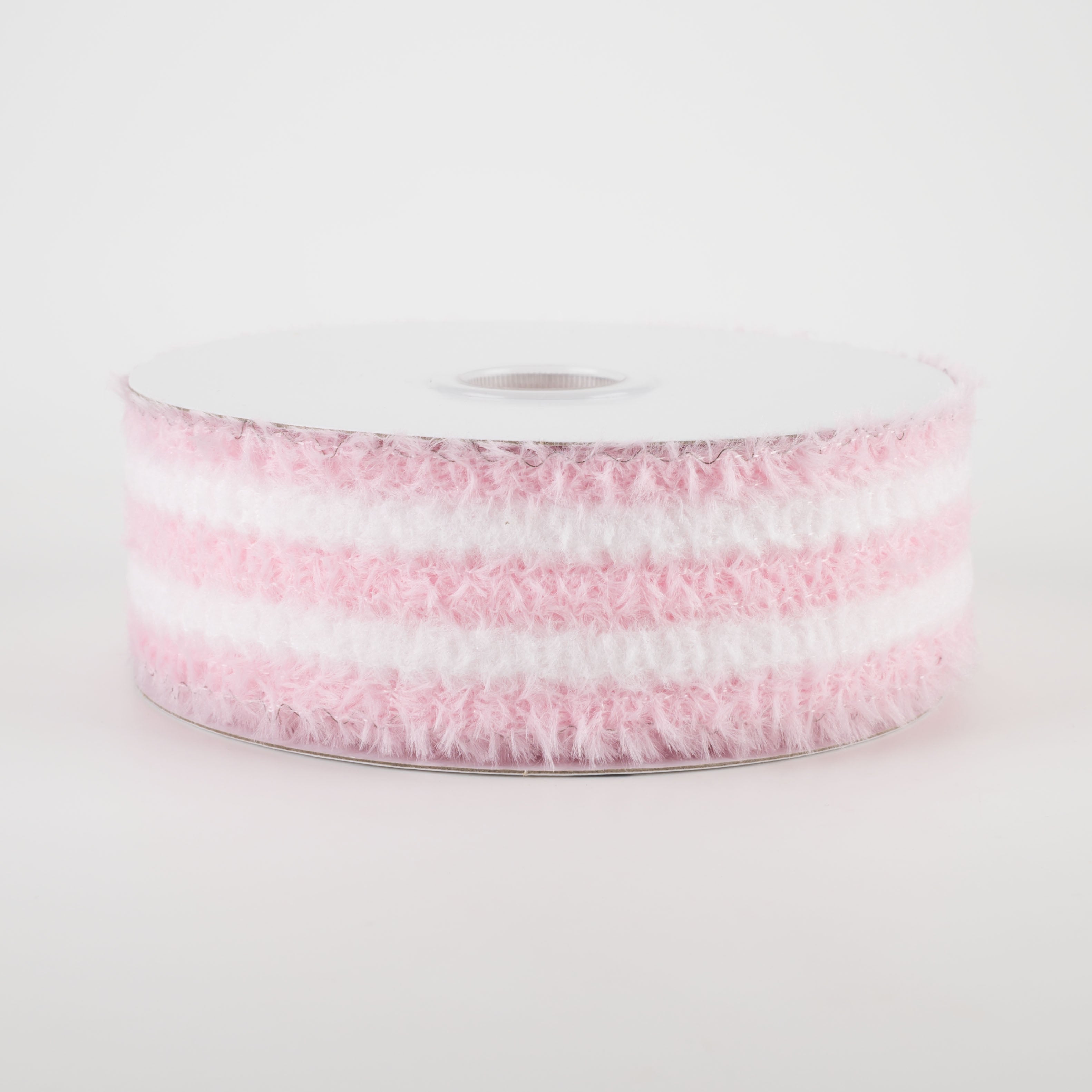 1.5" Fuzzy Stripes Ribbon: Pink & White (10 Yards)