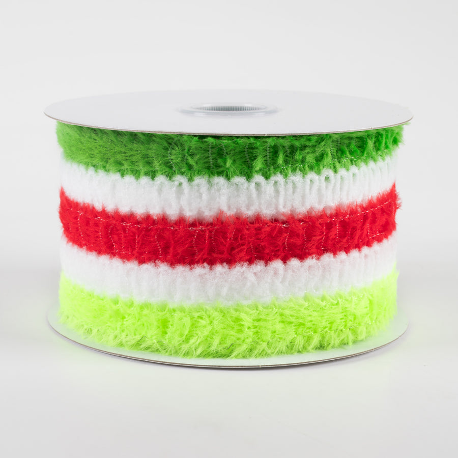 2.5" Fuzzy Stripes Ribbon: Red, White & Greens (10 Yards)
