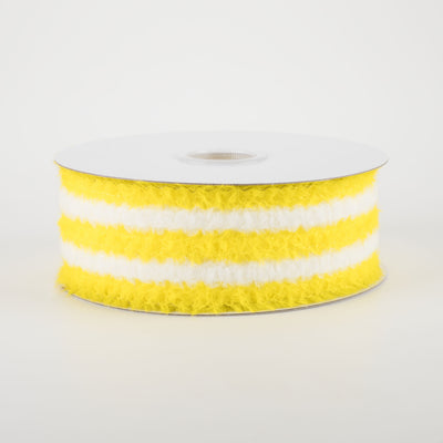 1.5" Fuzzy Stripes Ribbon: Yellow & White (10 Yards) Item Number: 47221-09-02