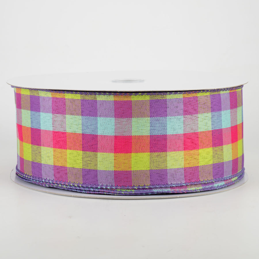 2.5" Garden Check Ribbon: Fuchsia, Purple, Lime (50 Yards)