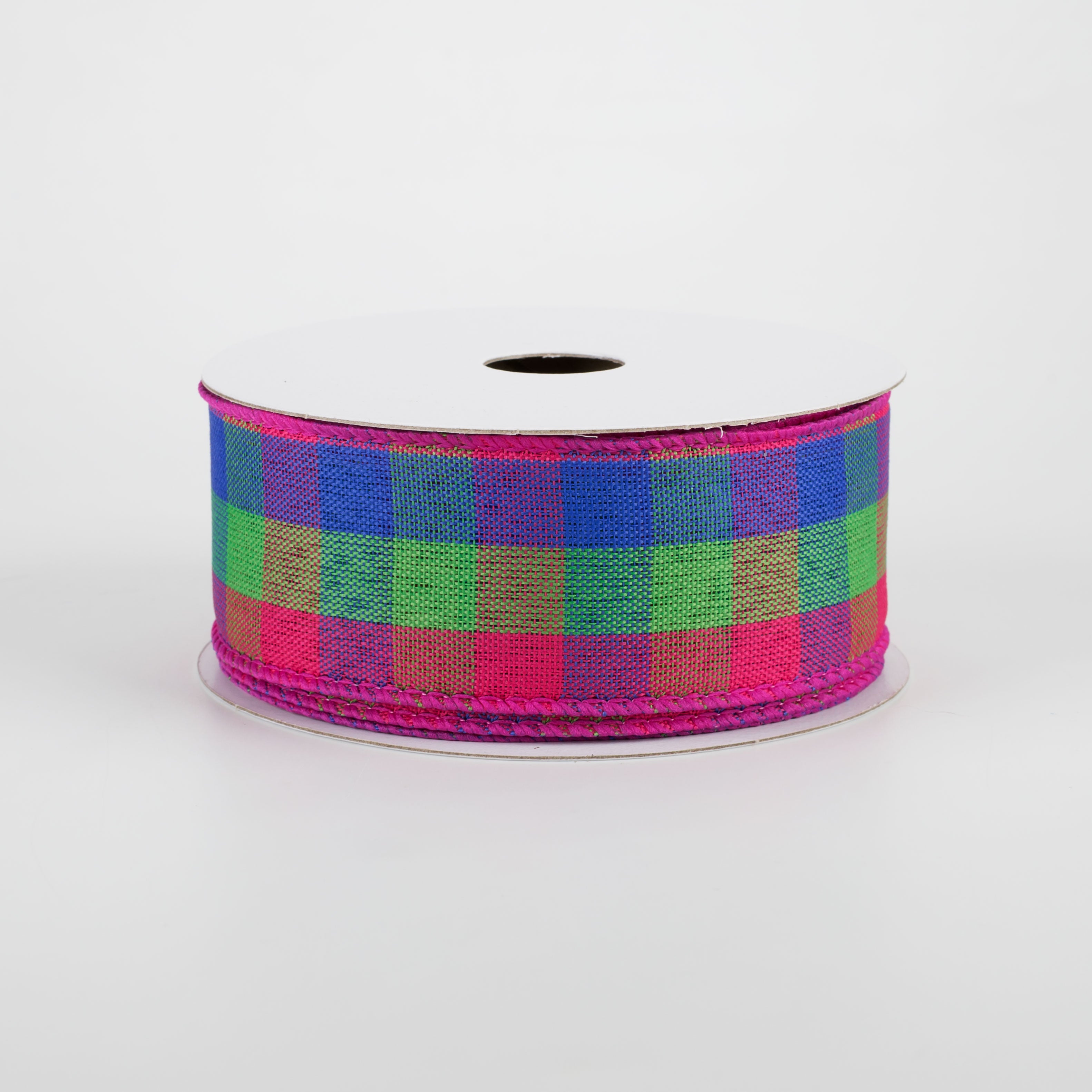 1.5" Garden Check Ribbon: Fuchsia, Royal Blue, Green (10 Yards) Item Number: 41112-09-25