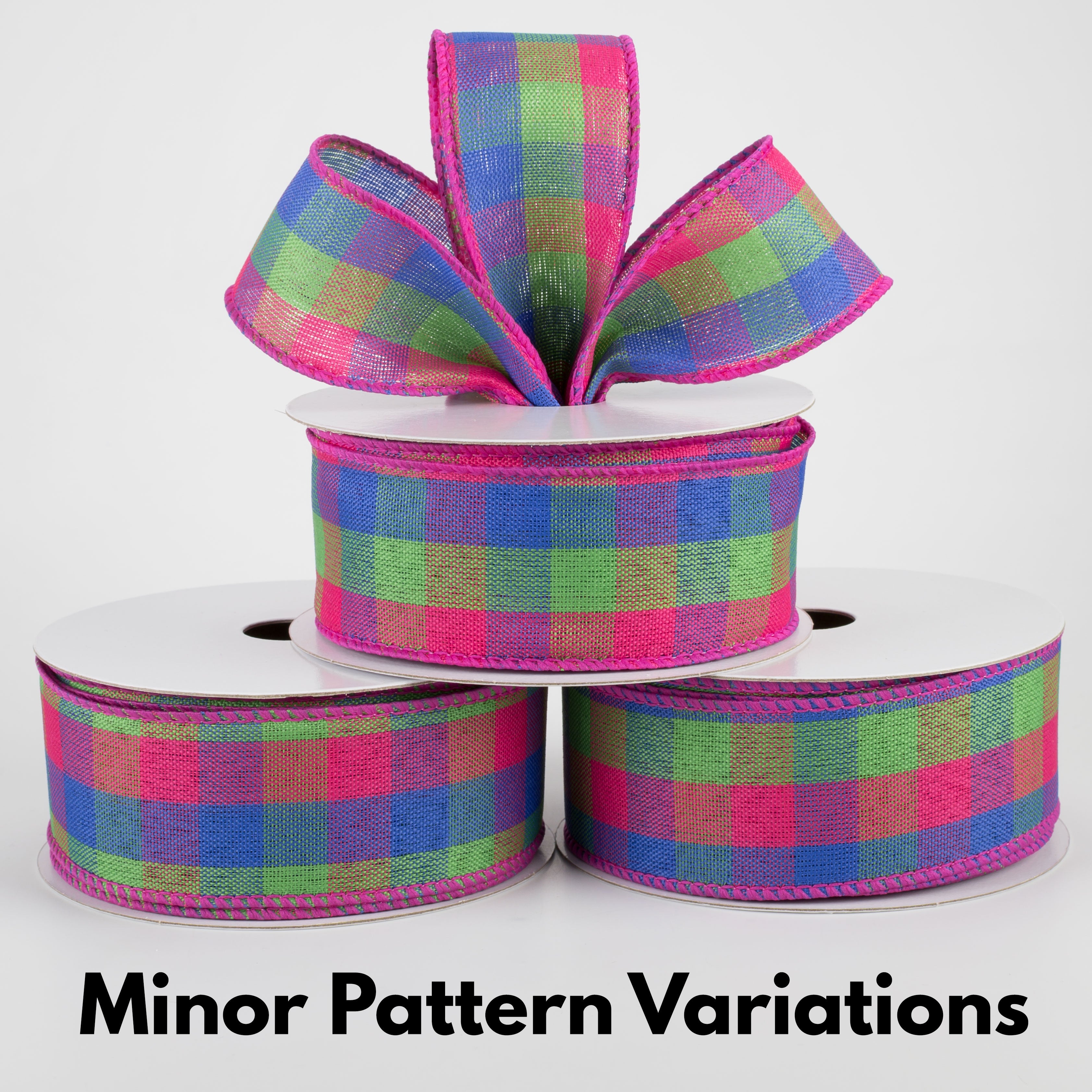1.5" Garden Check Ribbon: Fuchsia, Royal Blue, Green (10 Yards) Lifestyle Photo