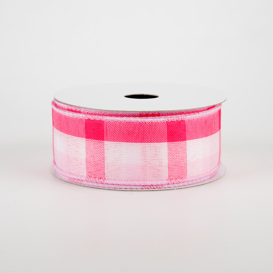 1.5" Garden Check Ribbon: Fuschia, Pink, White (10 Yards)