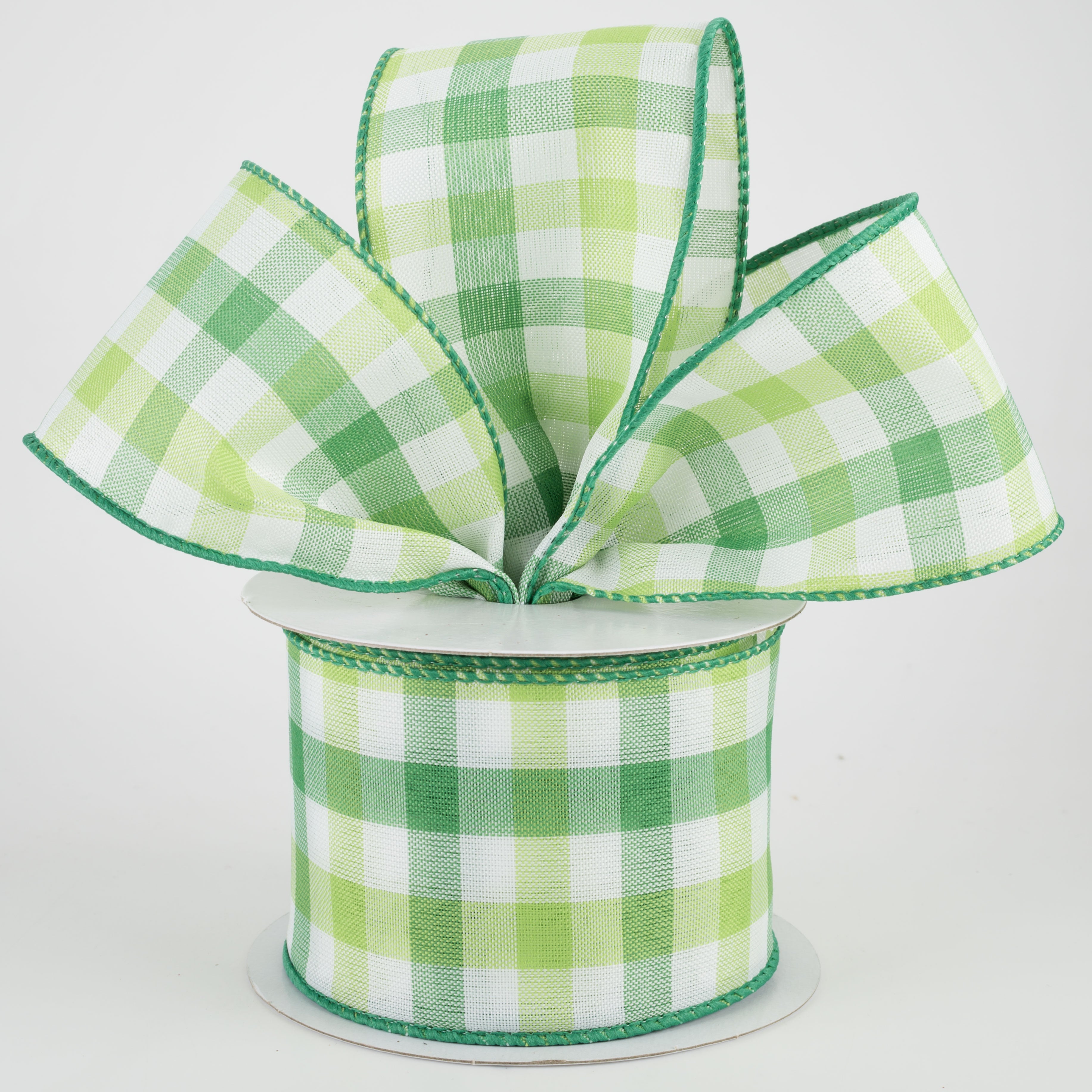 2.5" Garden Check Ribbon: Green, White, Lime (10 Yards) Lifestyle Photo