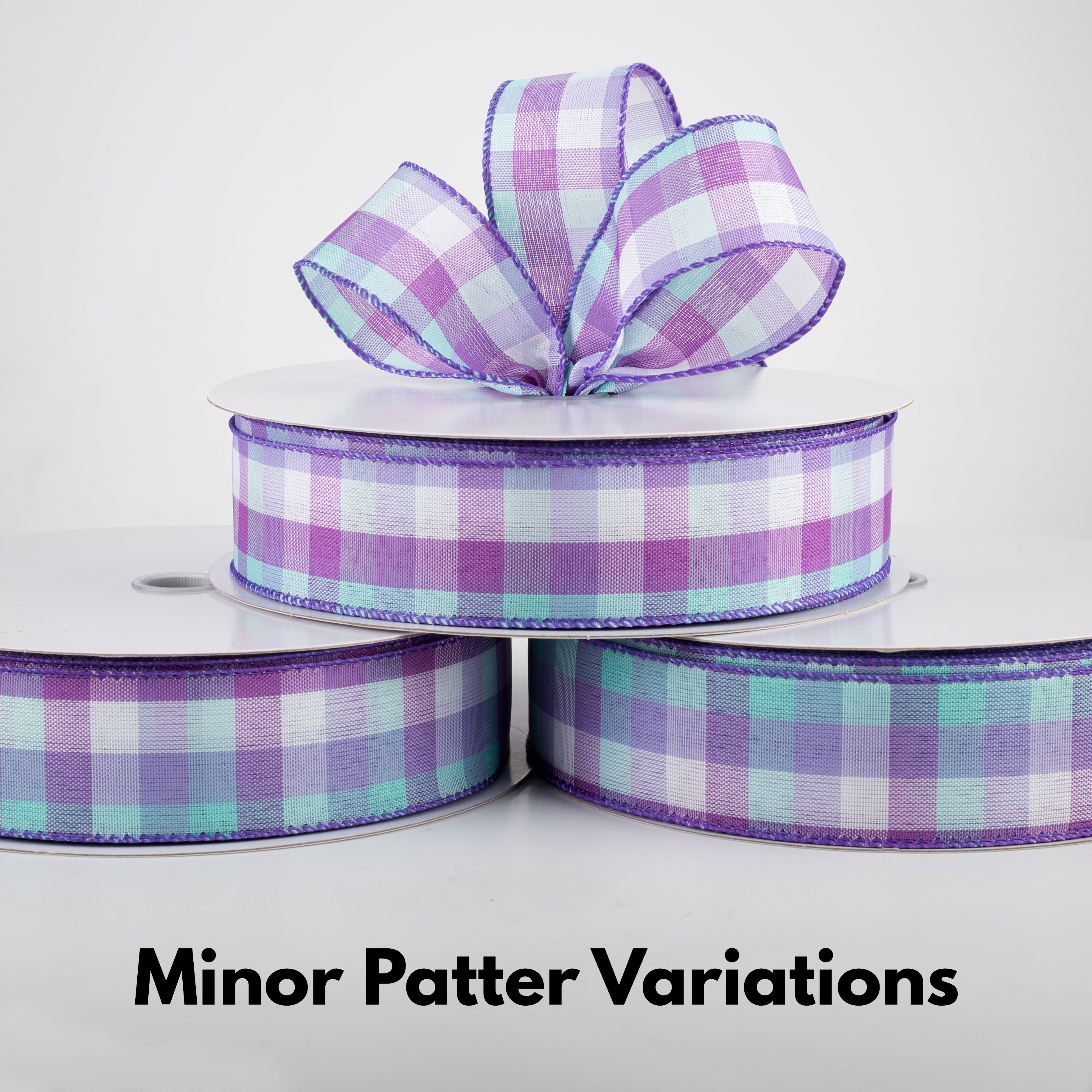 1.5" Garden Check Ribbon: Purple, Teal, White (50 Yards) Lifestyle Photo