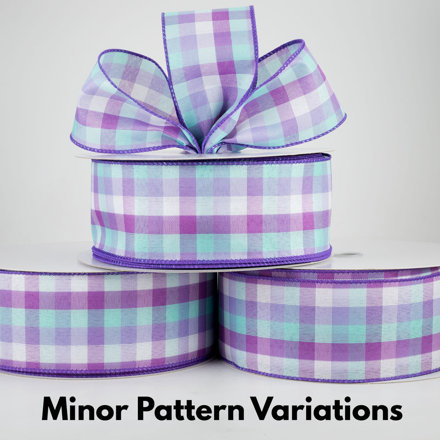 2.5" Garden Check Ribbon: Purple, Teal, White (50 Yards) Lifestyle Photo