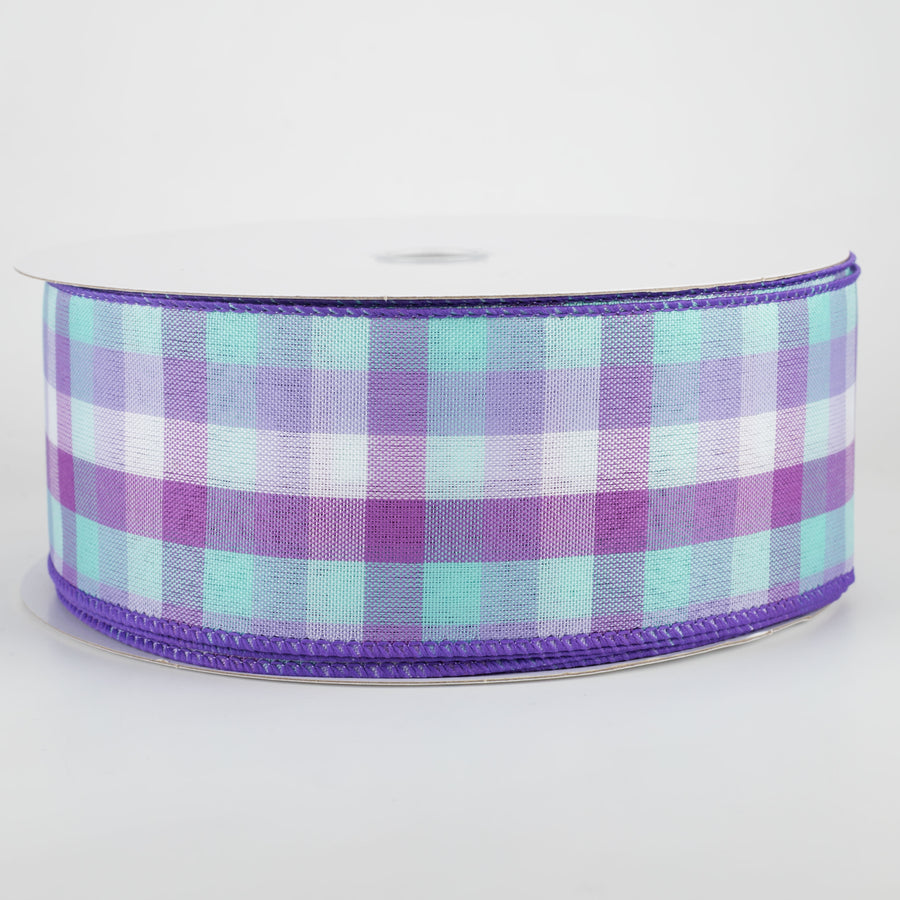 2.5" Garden Check Ribbon: Purple, Teal, White (50 Yards)