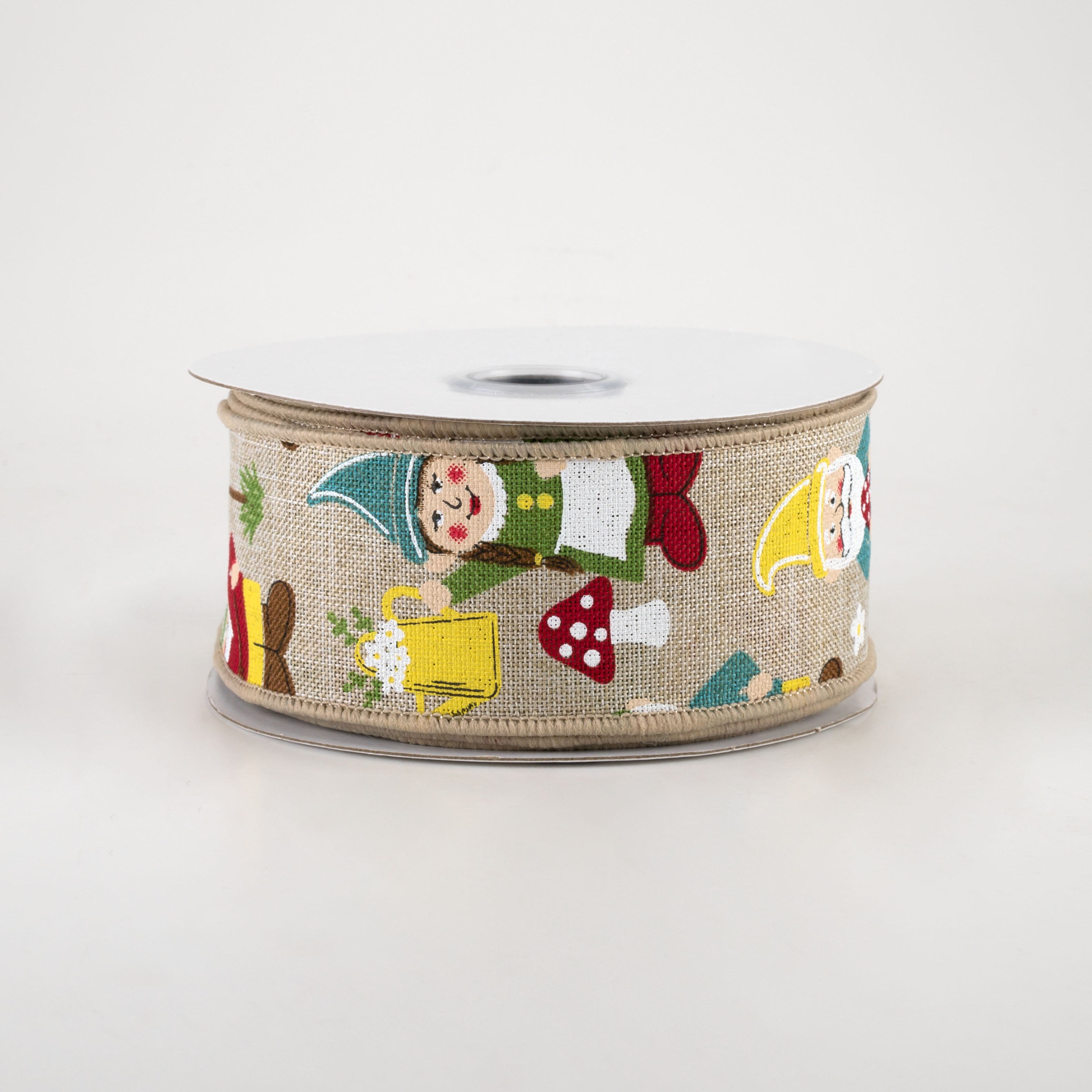 1.5" Garden Gnomes Ribbon: Light Natural (10 Yards)