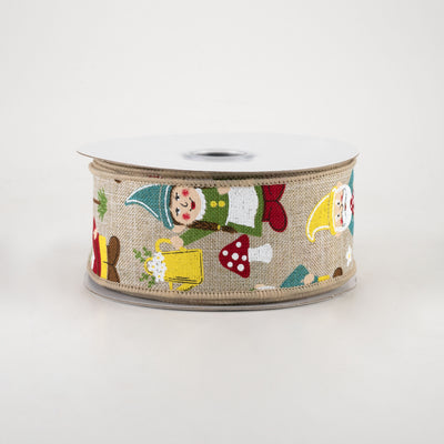 1.5" Garden Gnomes Ribbon: Light Natural (10 Yards)